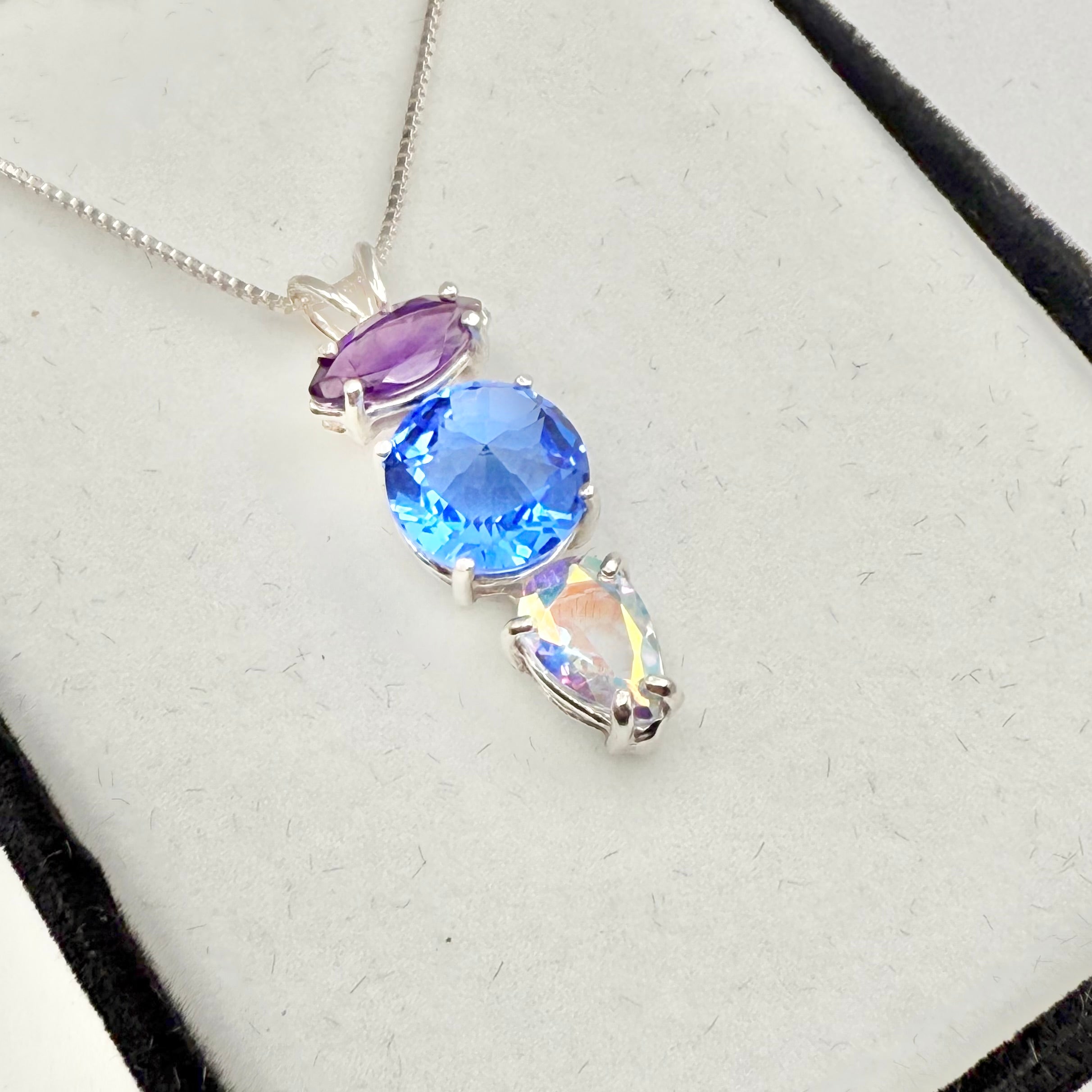 Amethyst, Siberian Blue Quartz Mini Radiant Heart & Mystic Topaz Necklace- Paul Jensen Signature Collection