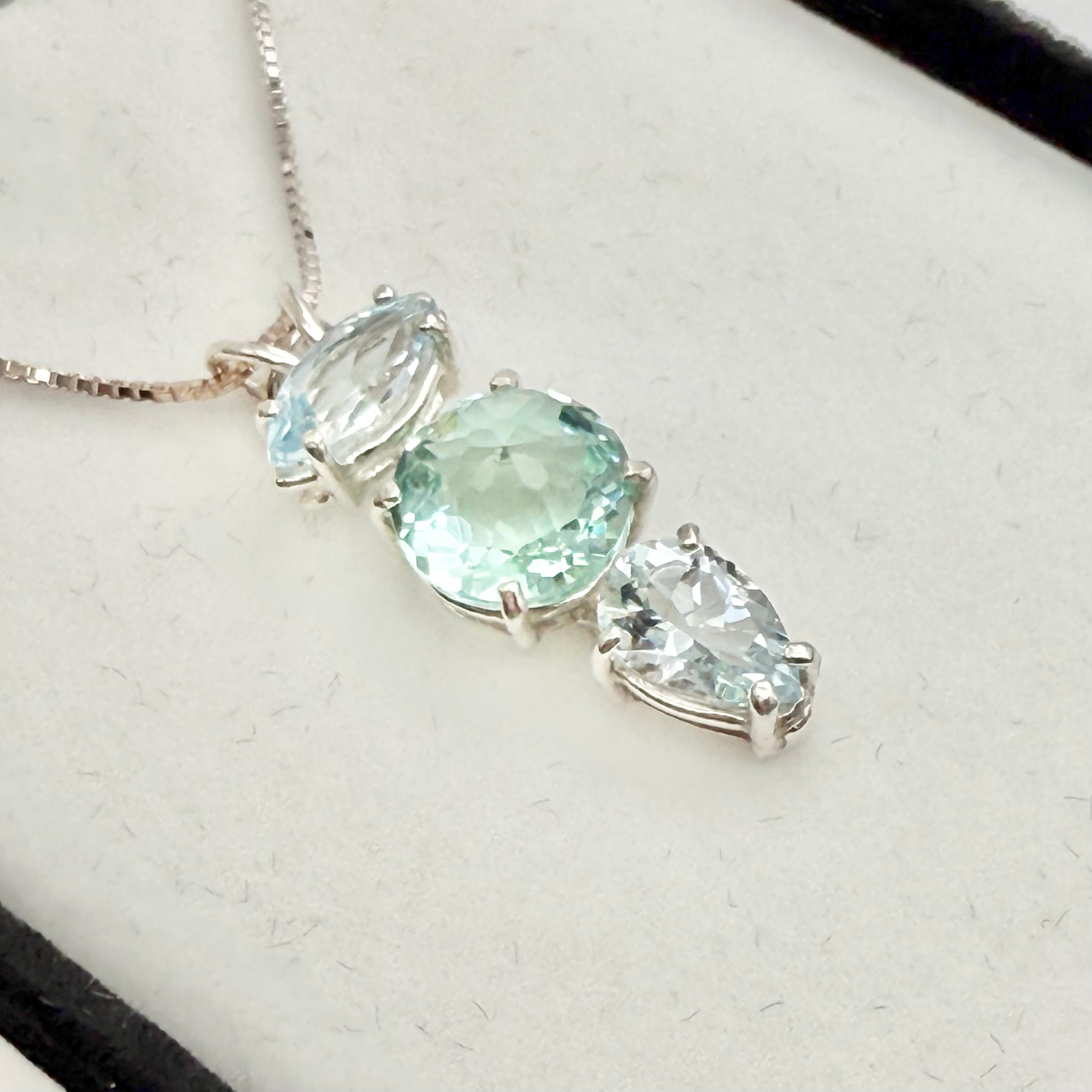 Colombian Obsidian Mini Radiant Heart w/ Blue Topaz & Aquamarine Necklace- Paul Jensen Signature Collection