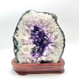 Raw &Polished Amethyst Cluster in Wooden Stand