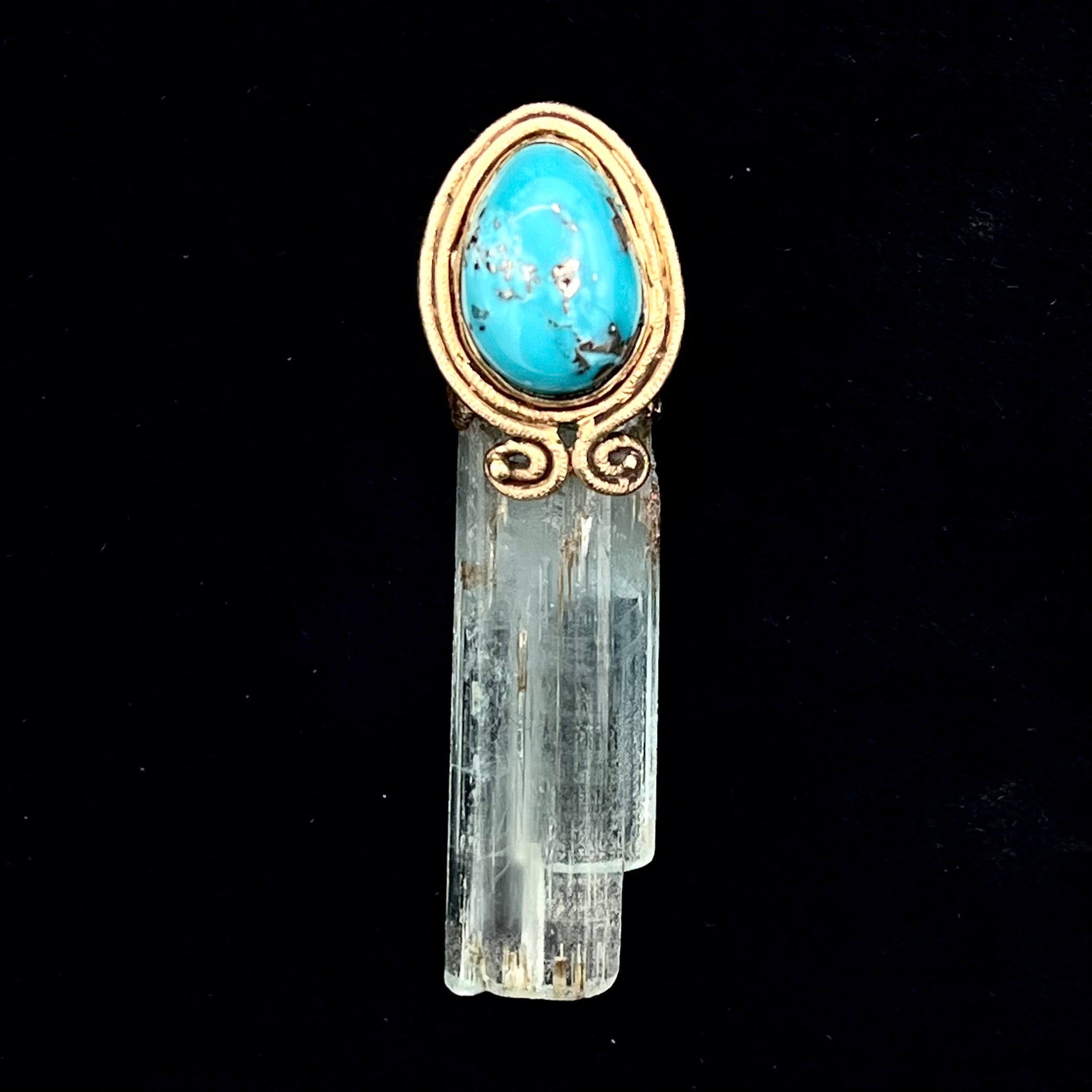 Turquoise, Natural Aquamarine & Gold Pendant- Joel Glick Exclusive Collection- #3