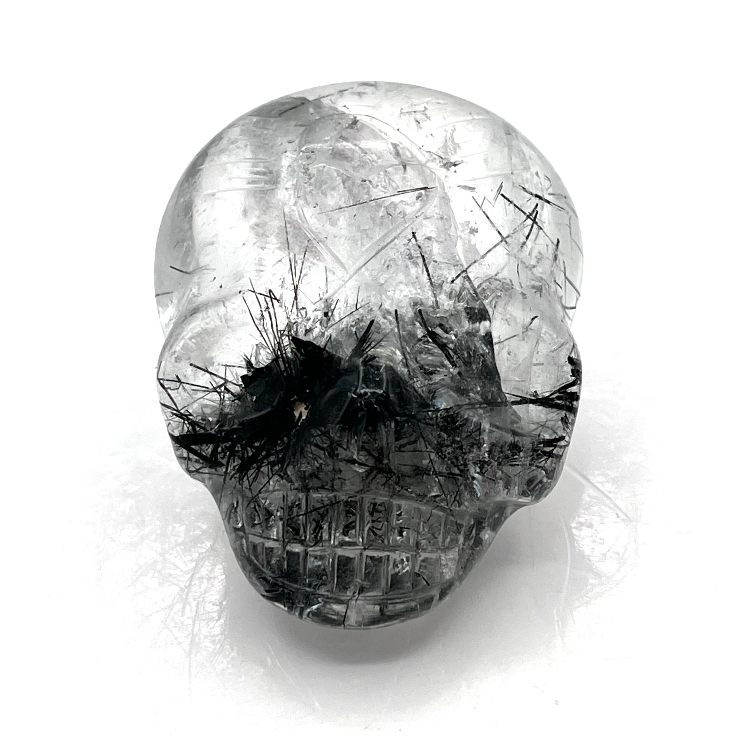 Black Tourmaline in Quartz Skull Palmstone