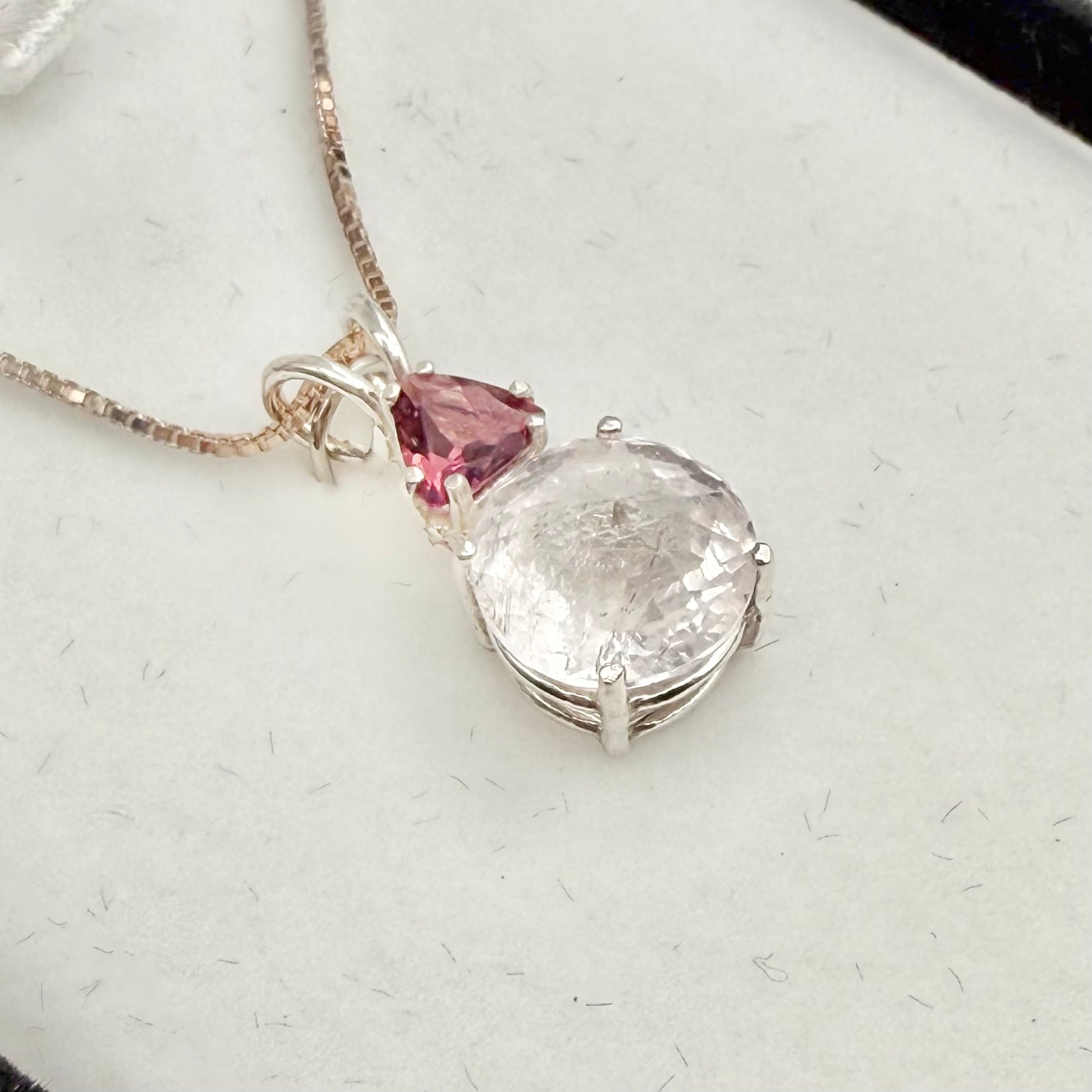 Danburite Mini Radiant Heart w/ Trillion Cut Pink Tourmaline Necklace- Paul Jensen Signature Collection