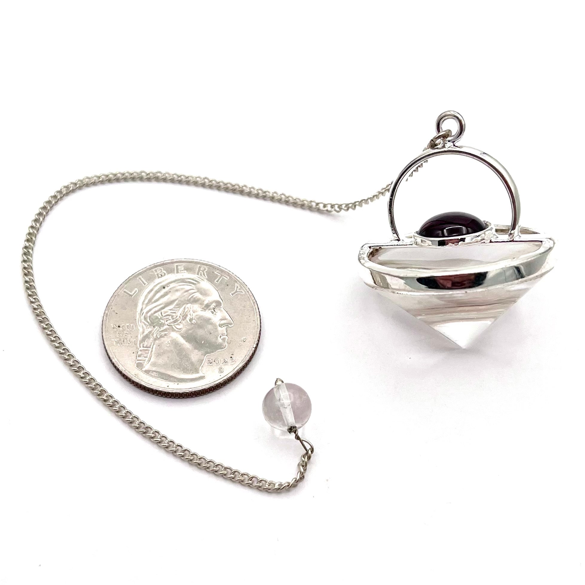 Clear Quartz w/ Garnet Pendulum