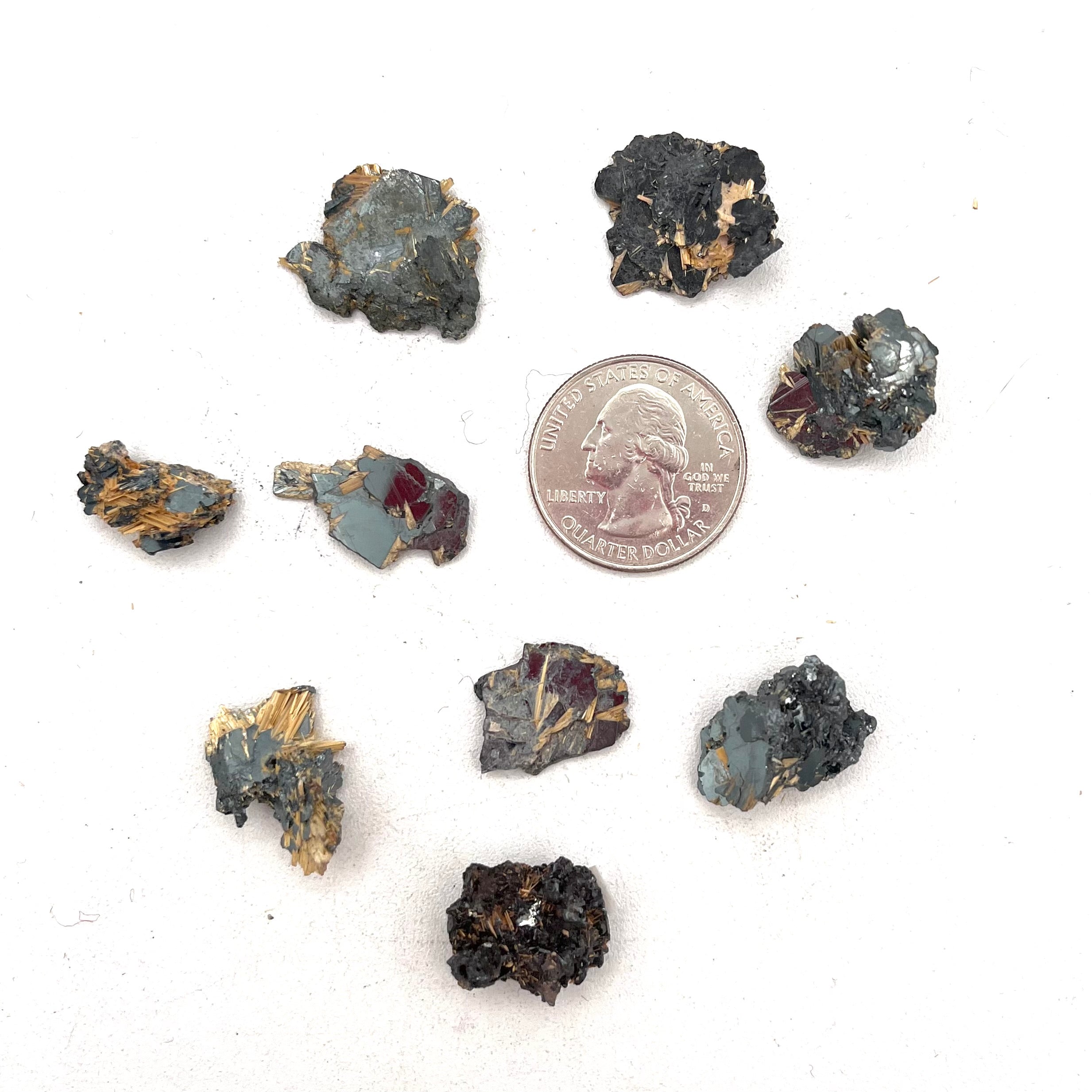 Golden Rutile in Hematite 2-4g