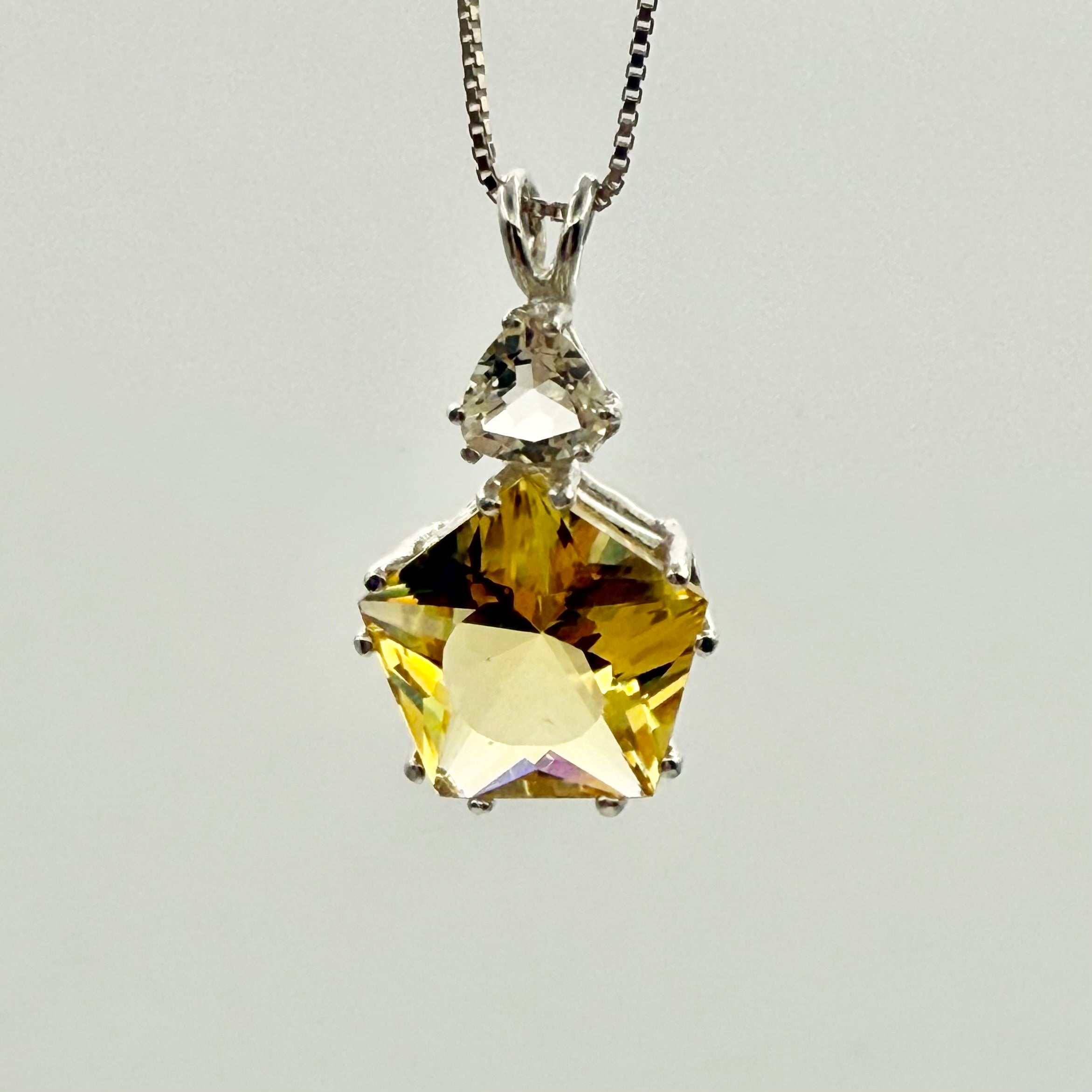 Siberian Gold Quartz Star of Venus w/ Trillion Cut Golden Labradorite Necklace- Paul Jensen Signature Collection