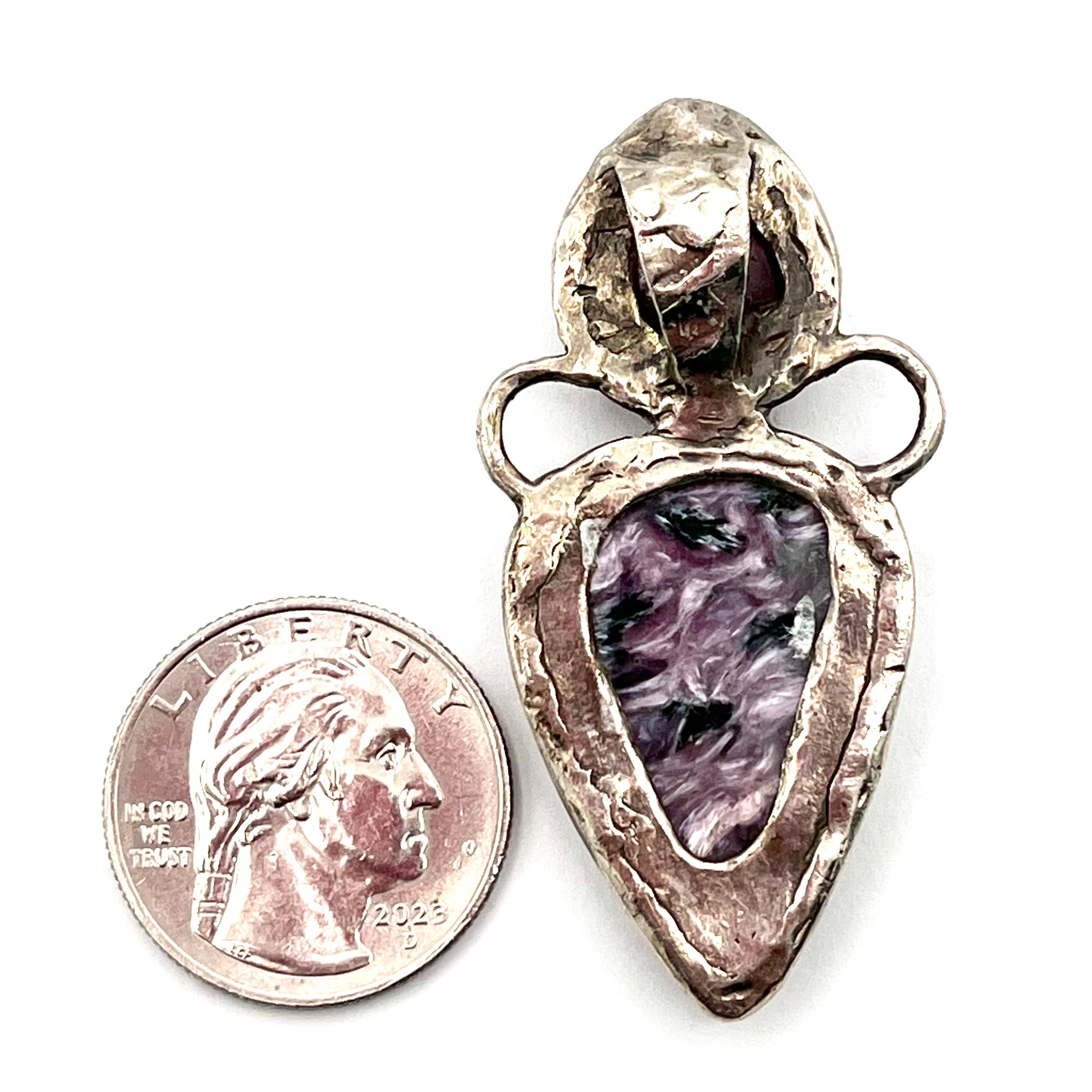Pink Tourmaline, Charoite& Silver Pendant- Joel Glick Exclusive Collection- #49