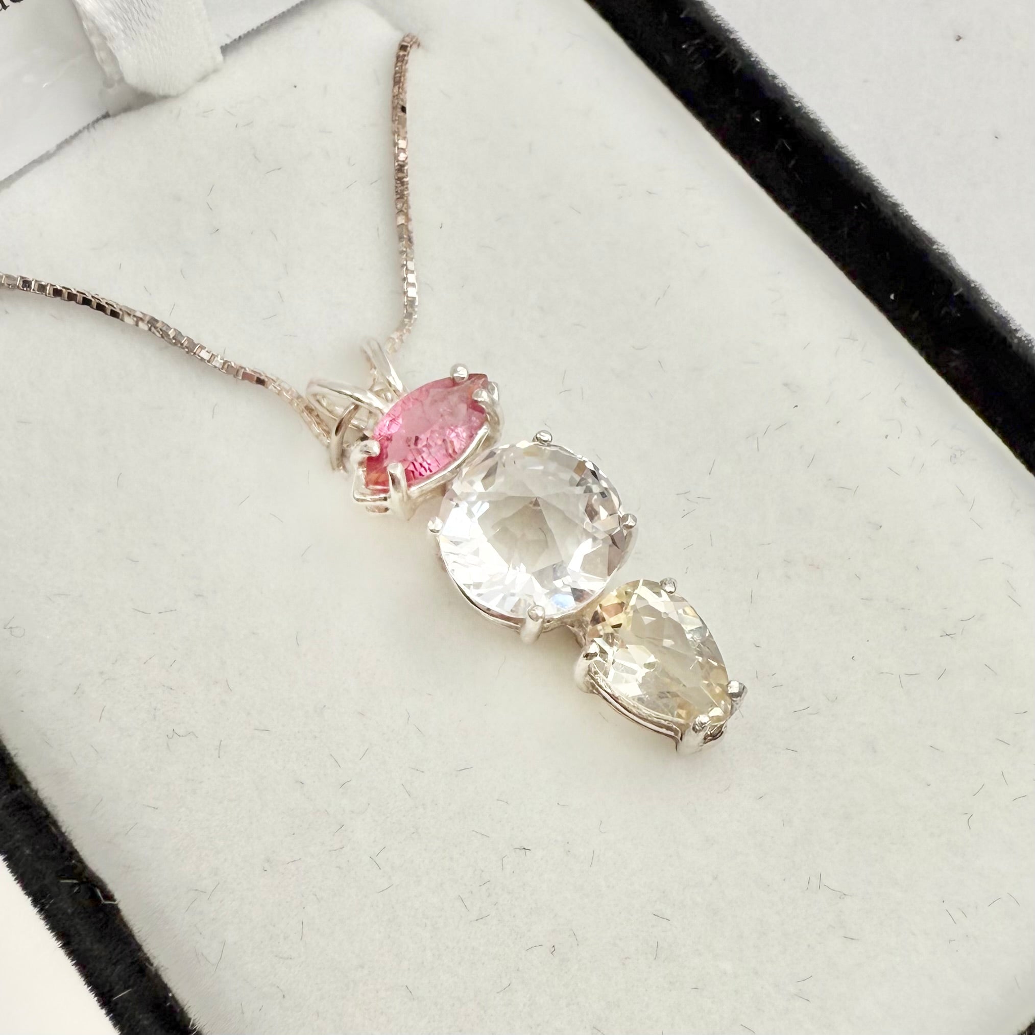 Pink Tourmaline, Clear Quartz Mini Radiant Heart & Golden Labradorite Necklace- Paul Jensen Signature Collection