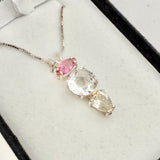 Pink Tourmaline, Clear Quartz Mini Radiant Heart & Golden Labradorite Necklace- Paul Jensen Signature Collection