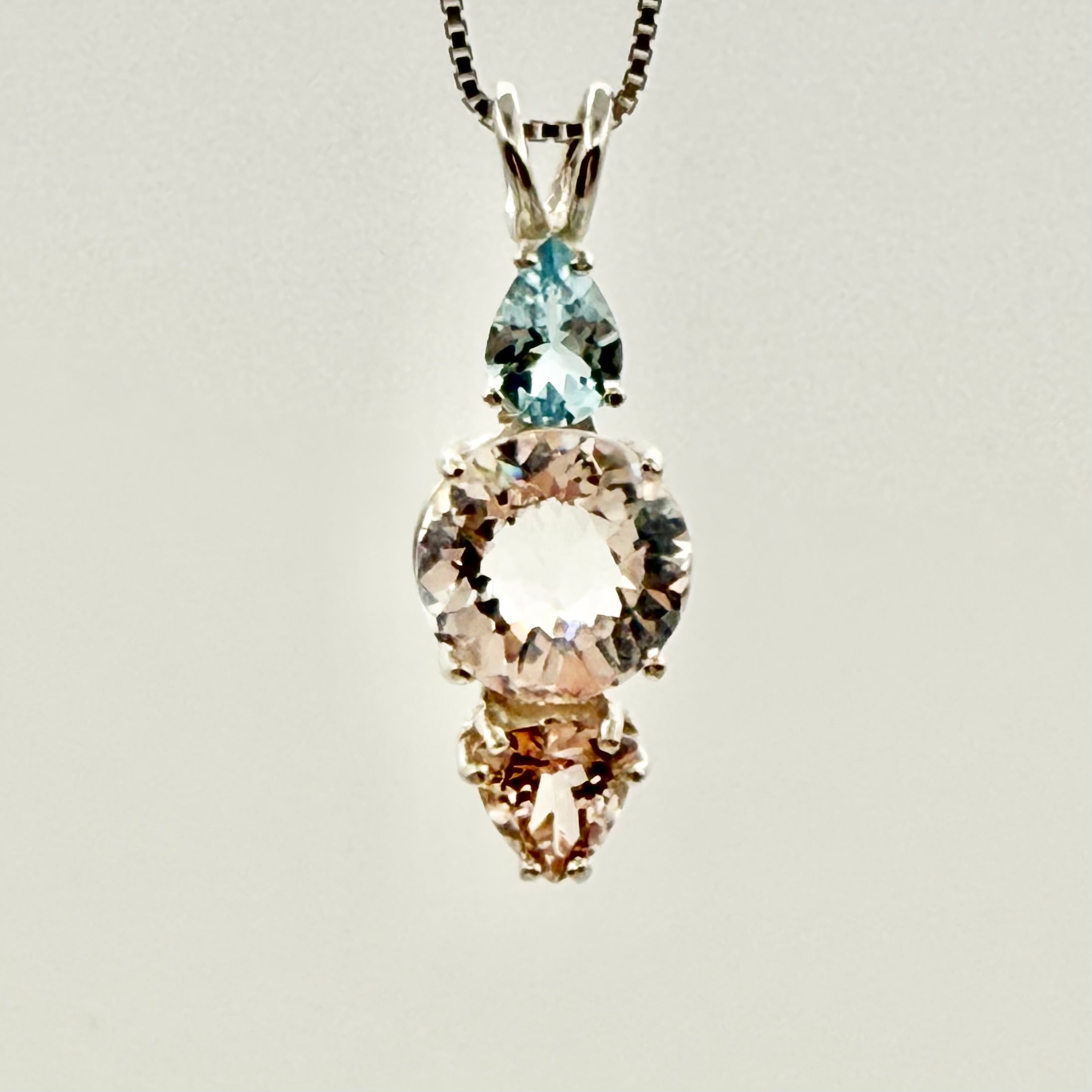 Aquamarine, Danburite Mini Radiant Heart & Morganite Necklace- Paul Jensen Signature Collection