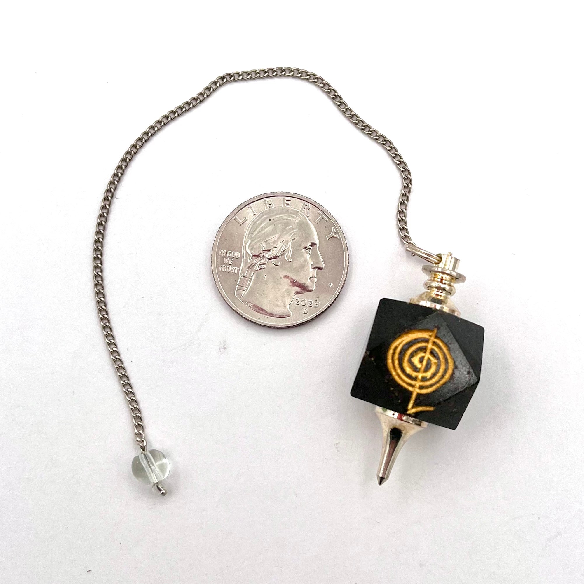 Black Tourmaline Sacred Geometry w/ Reiki Symbol Pendulum