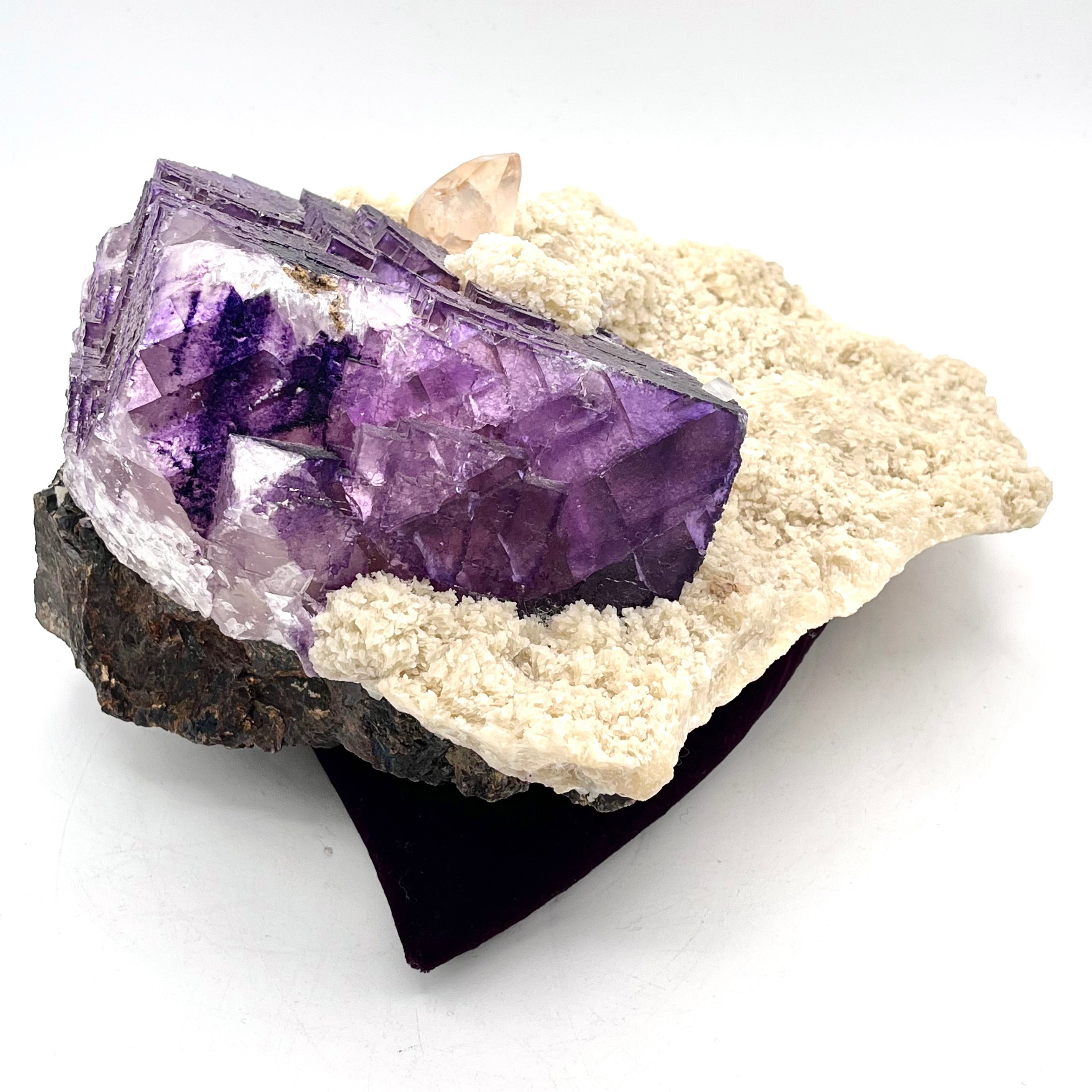 Exquisite Purple Fluorite Cube on Calcite