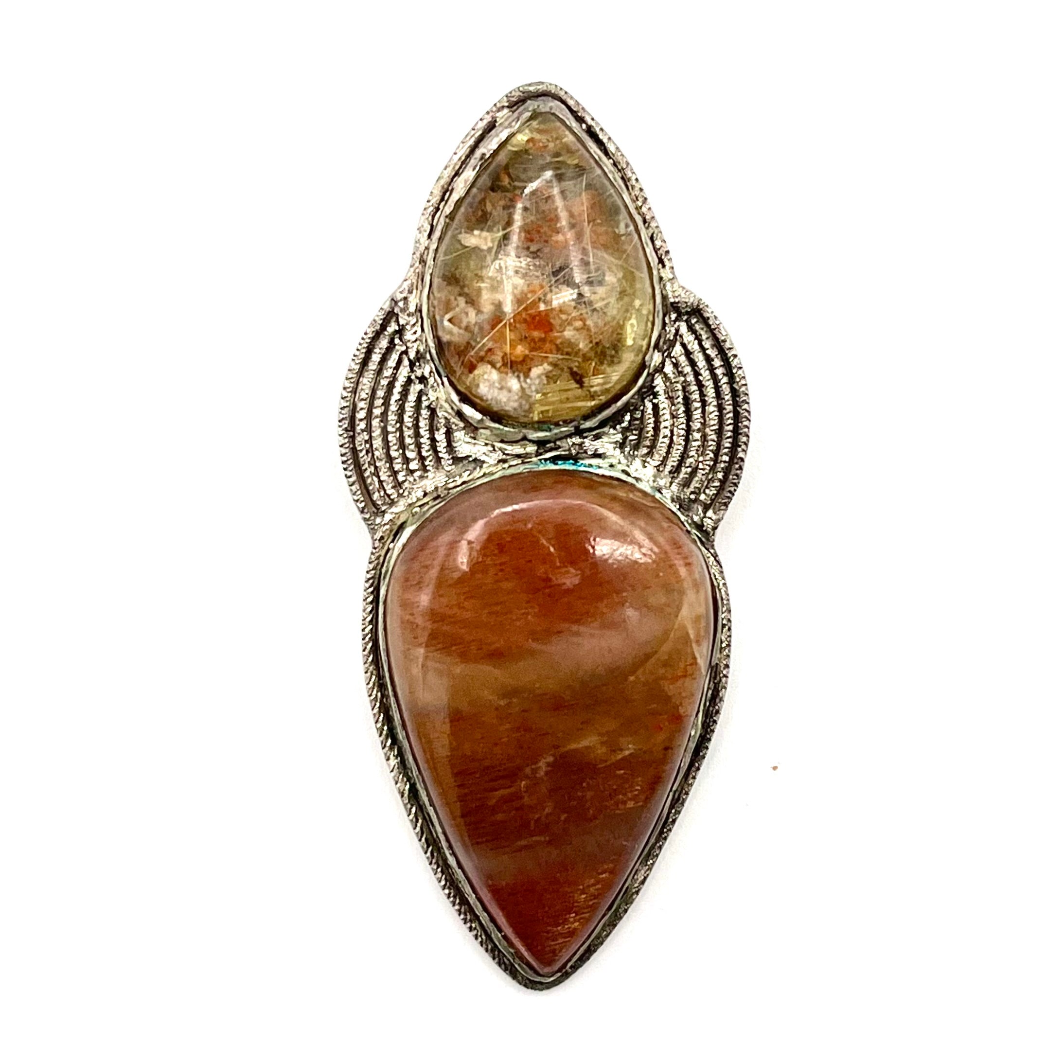 Sunstone, Rutilated Scenic Quartz& Silver Pendant- Joel Glick Exclusive Collection- #43