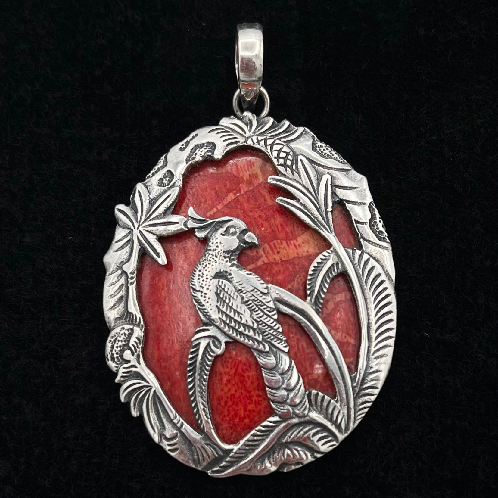 Red Tropical Bird Shell Pendant