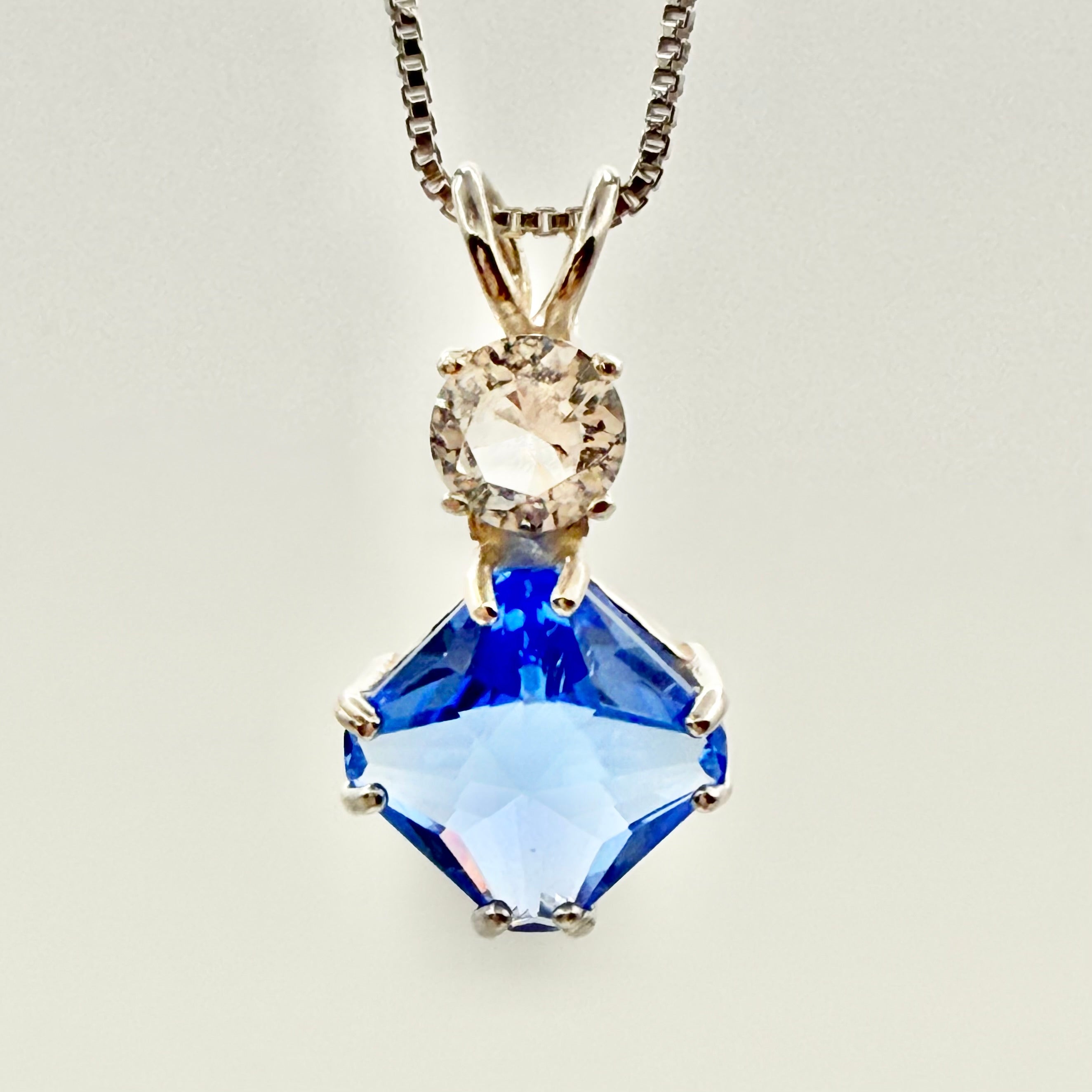 Siberian Blue Quartz Mini Magician Stone w/ Round Cut Danburite Necklace- Paul Jensen Signature Collection