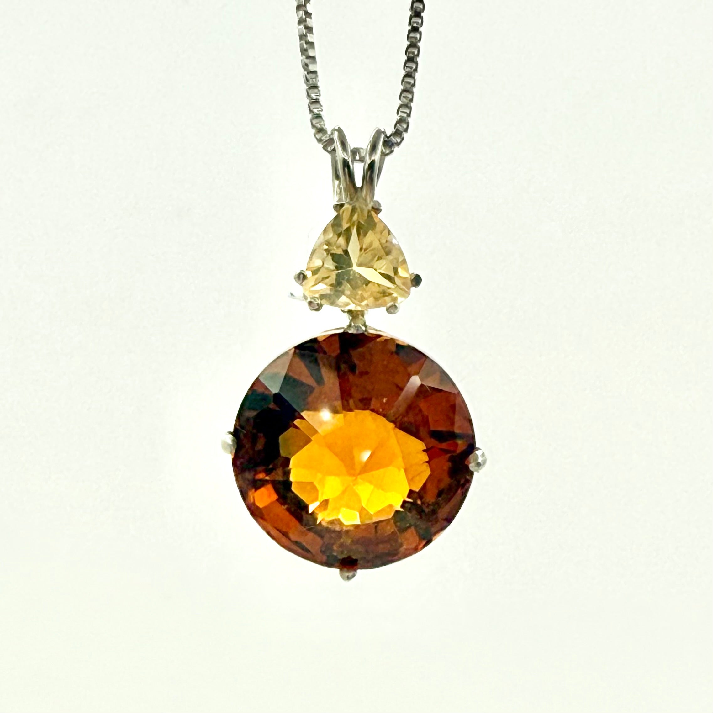 Siberian Gold Quartz Radiant Heart Crystal w Trillion Cut Golden Topaz Necklace- Paul Jensen Signature Collection