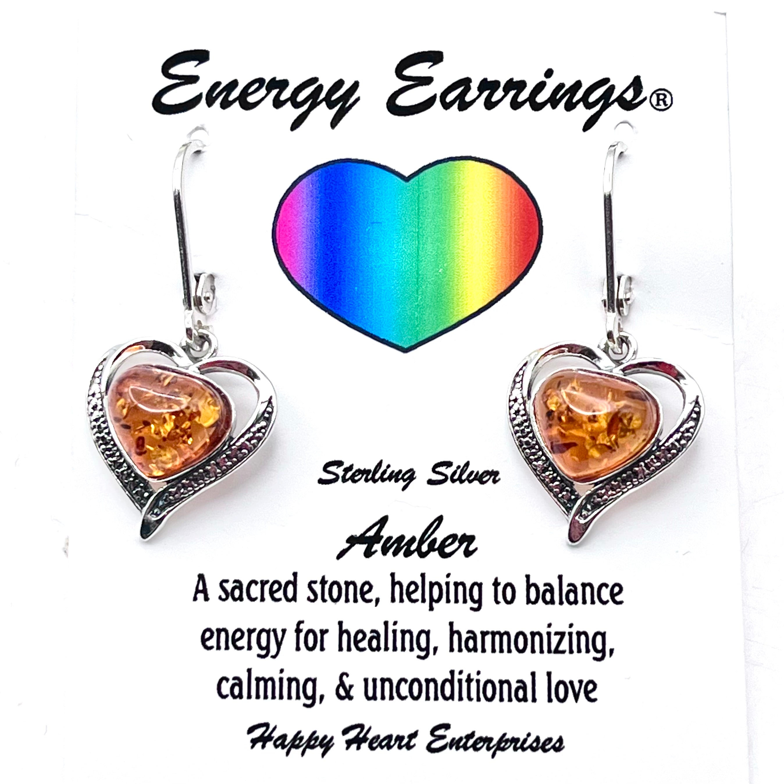 Amber Heart Energy Earrings
