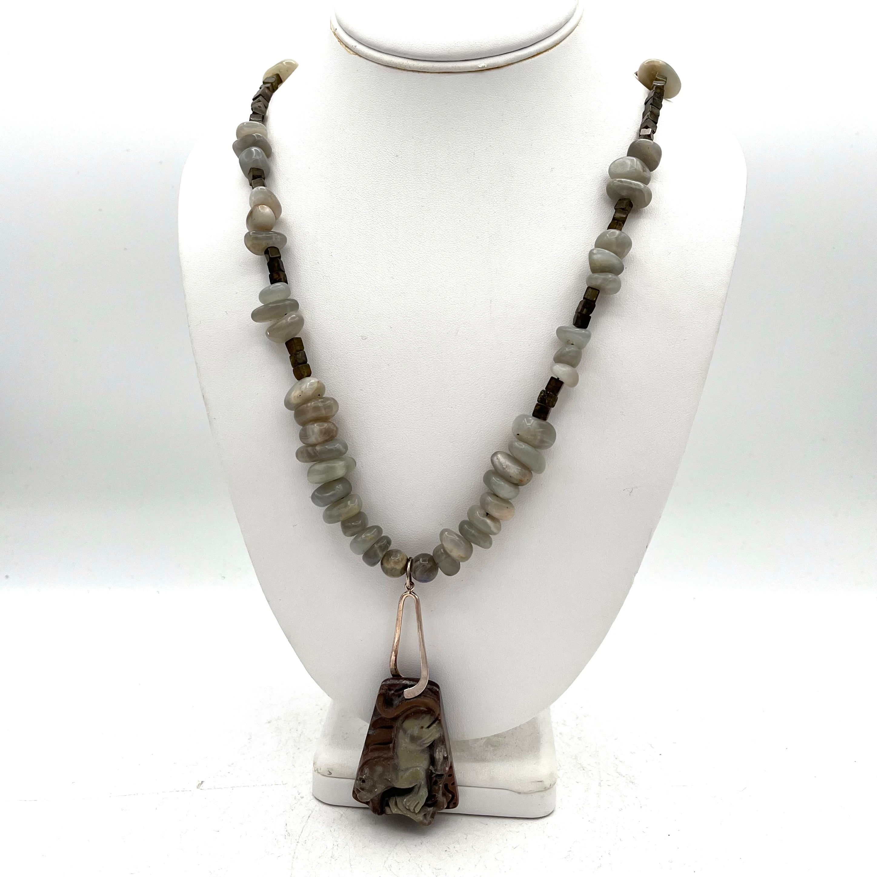 Labradorite Necklace w Carved Animal Pendant