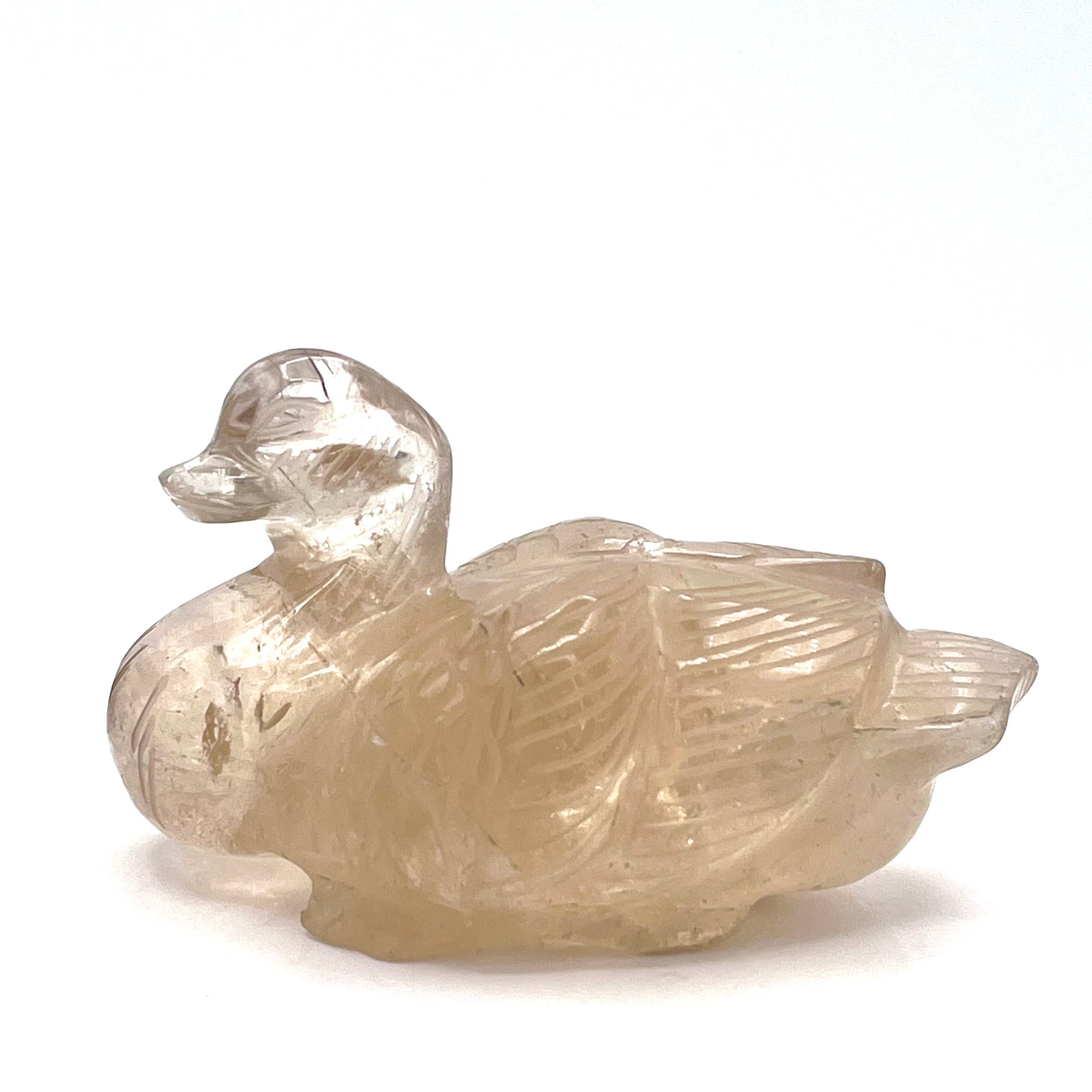 Tourmalated Smoky Quartz Duck Animal Carving