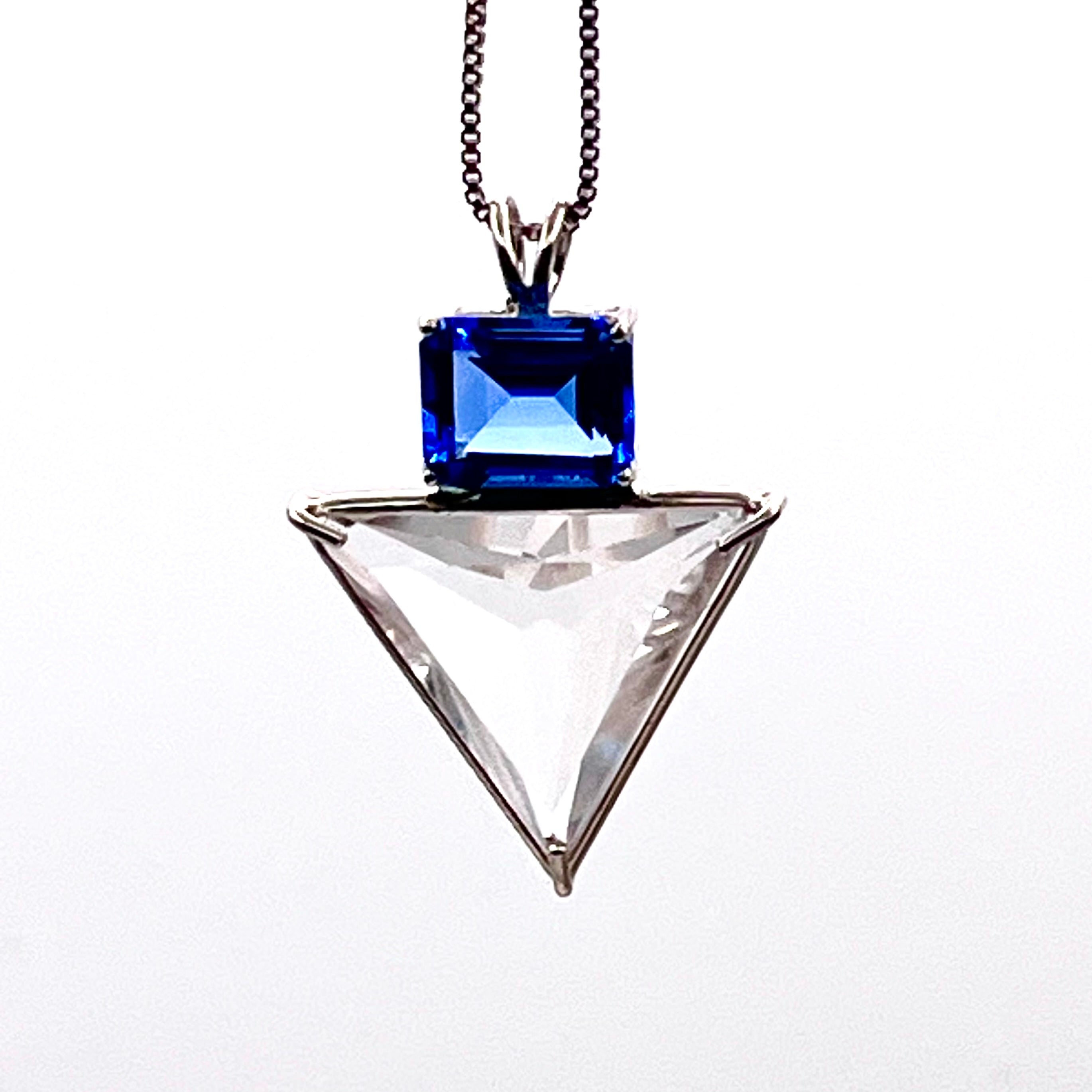 Clear Quartz Angelic Star w/ Emerald Cut Siberian Blue Quartz Necklace- Paul Jensen Signature Collection
