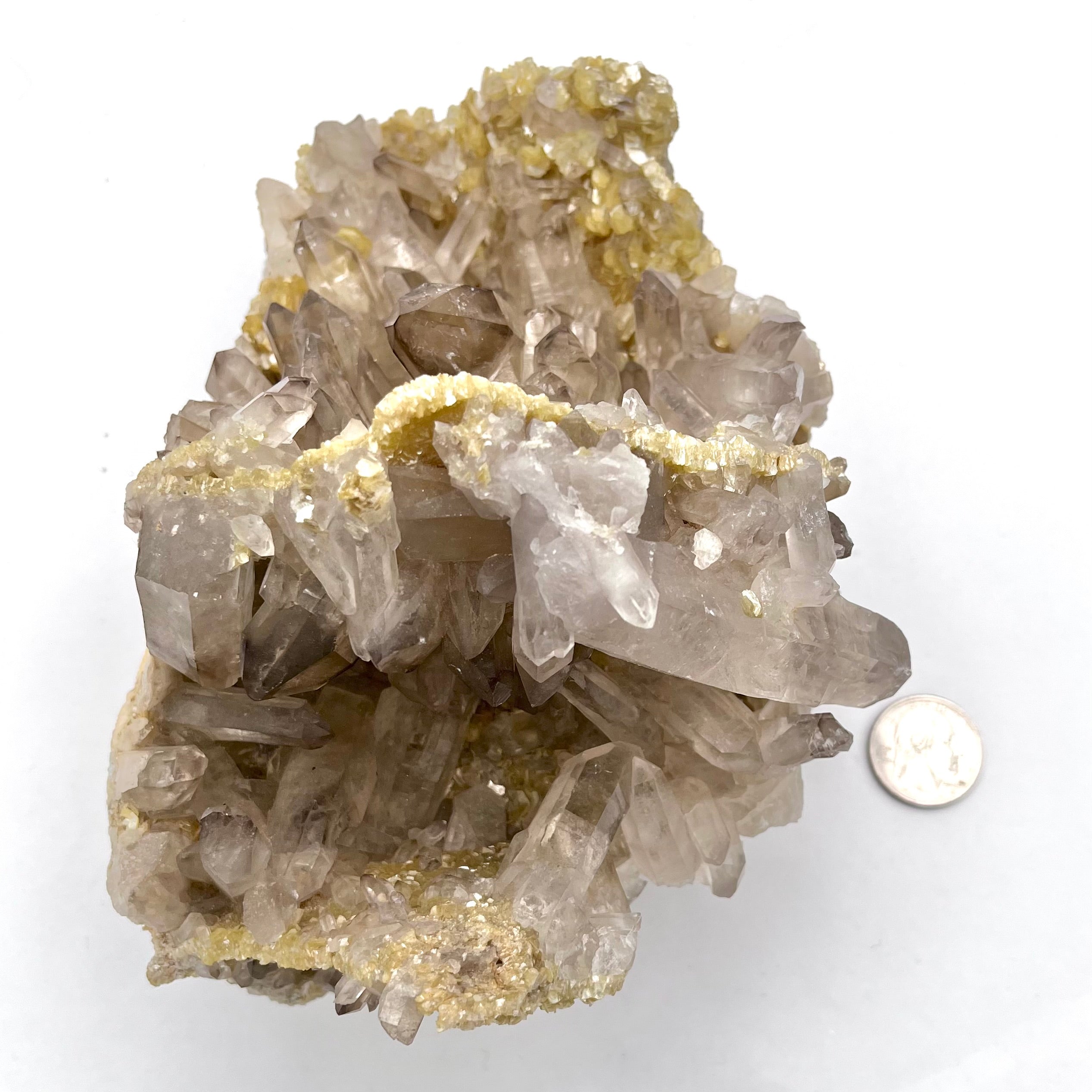 Beautiful Golden Barite w/ Mica, Unique Formation & Growth w/ Slight Smoky Quartz Point on Feldspar/ Potassium Matrix