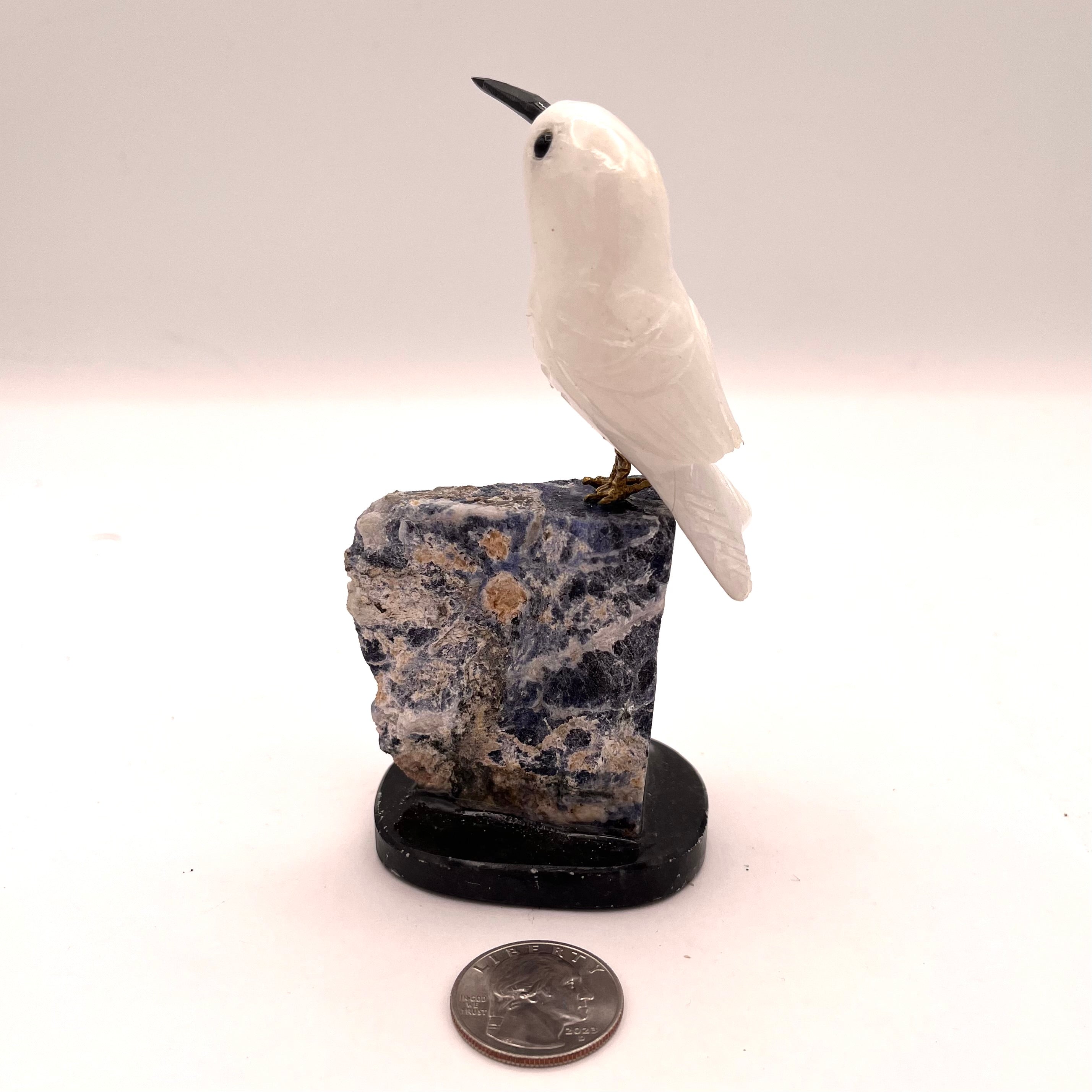 Sodalite Base/ White Onxy Carved Hummingbird
