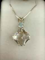 Clear Quartz Small Magician Stone with Trillion Cut Blue Topaz