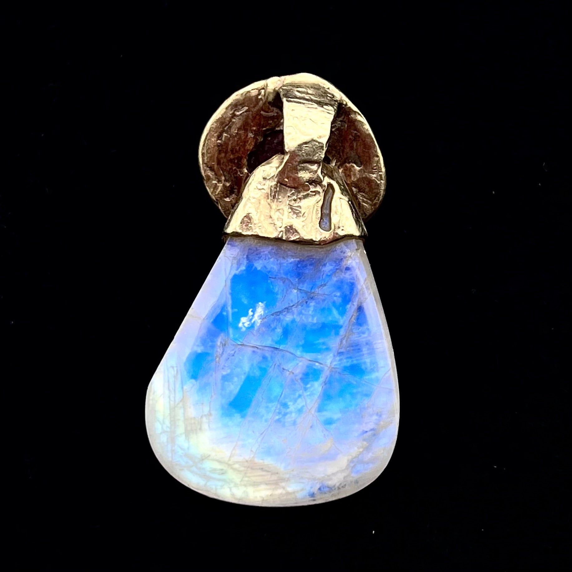 Botryoidal Rhodochrosite, Rainbow Moonstone& Gold Pendant- Joel Glick Exclusive Collection- #38