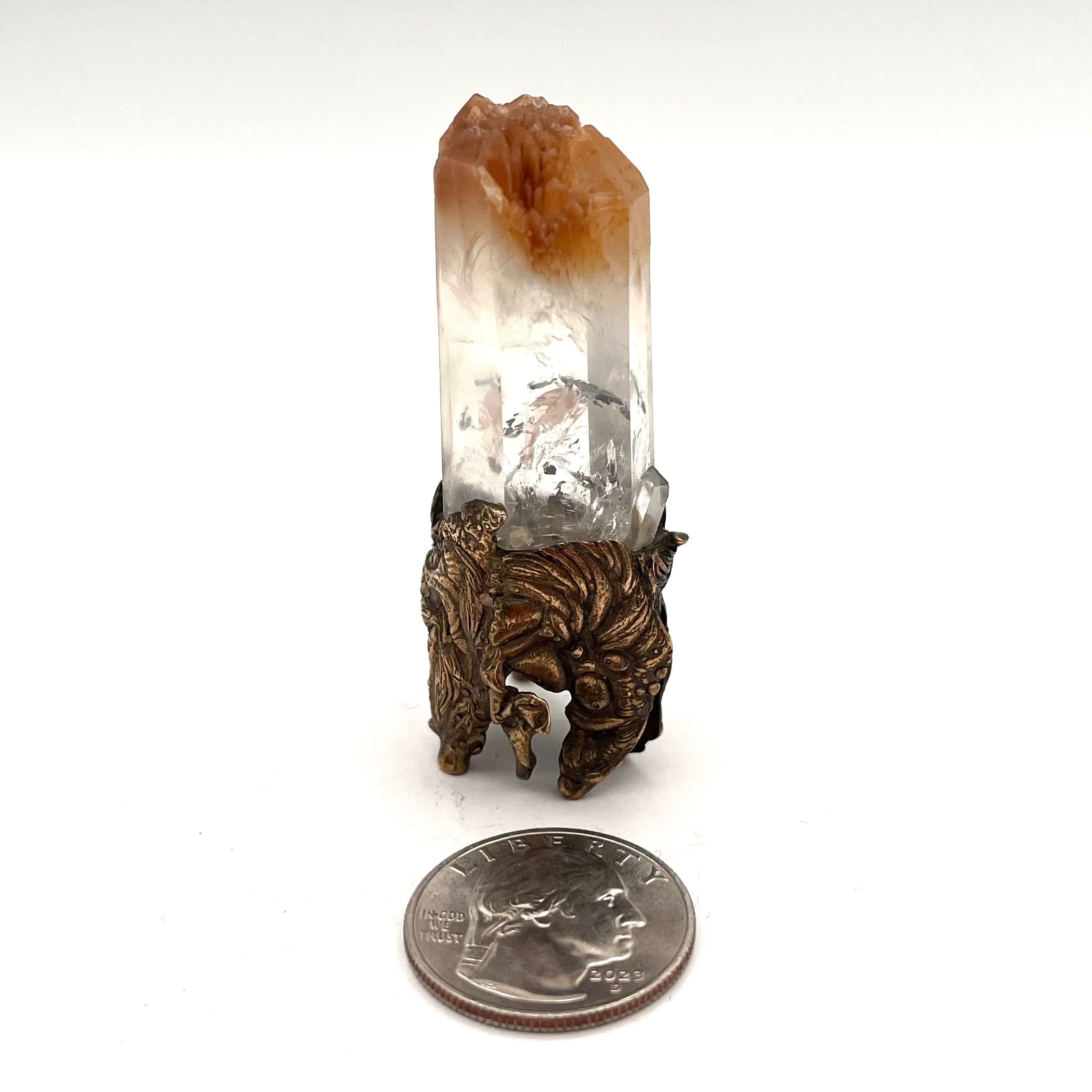 Orange Tip Colombian Lemurian in Brass Collector’s Piece