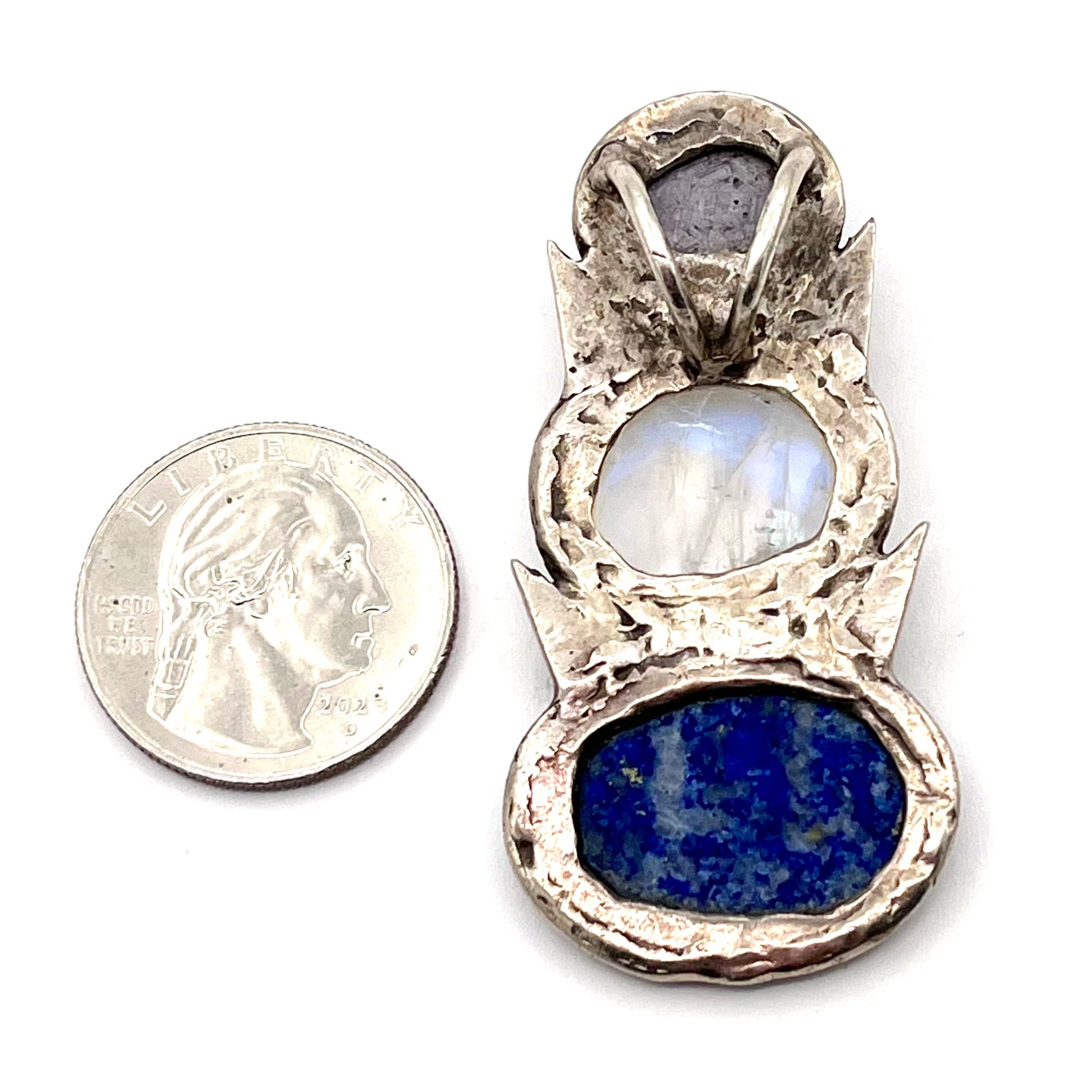 Star Ruby, Rainbow Moonstone, Lapis Lazuli& Silver Pendant- Joel Glick Exclusive Collection- #63
