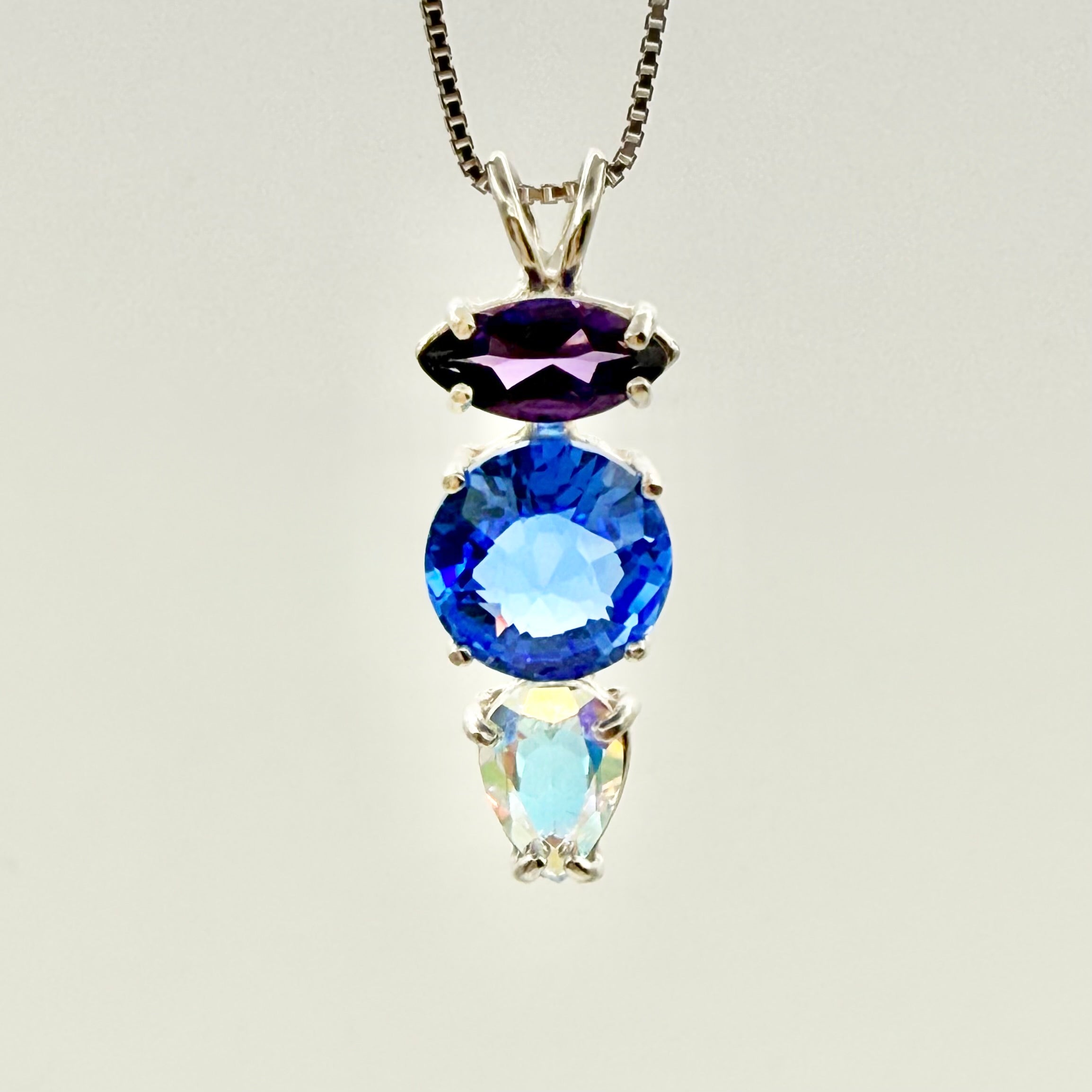 Amethyst, Siberian Blue Quartz Mini Radiant Heart & Mystic Topaz Necklace- Paul Jensen Signature Collection