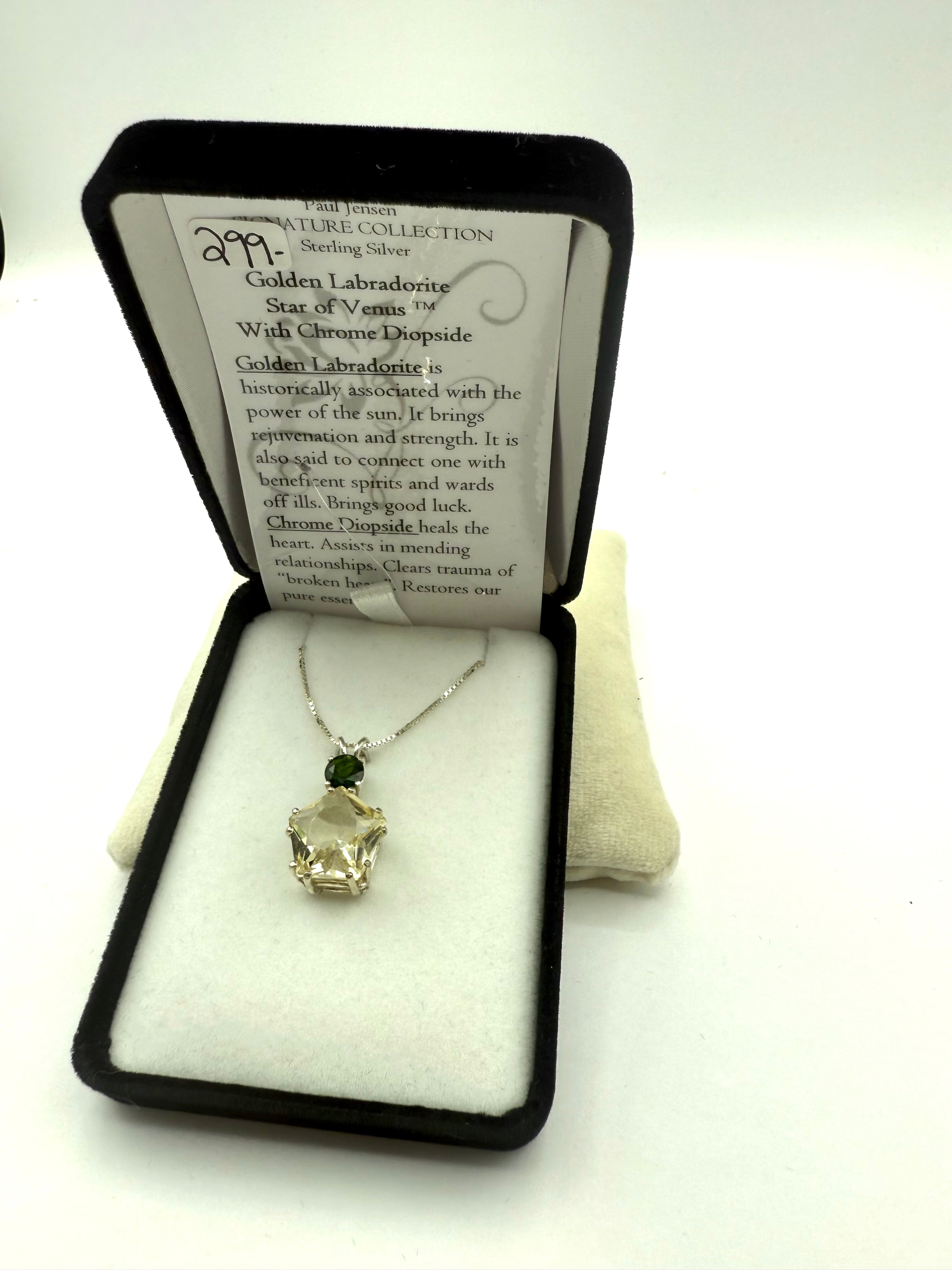 Golden Labradorite Star of Venus w/ Round Cut Chrome Diposide- Paul Jensen Signature Collection