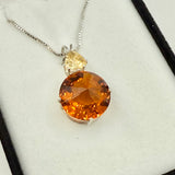 Siberian Gold Quartz Radiant Heart Crystal w Trillion Cut Golden Topaz Necklace- Paul Jensen Signature Collection