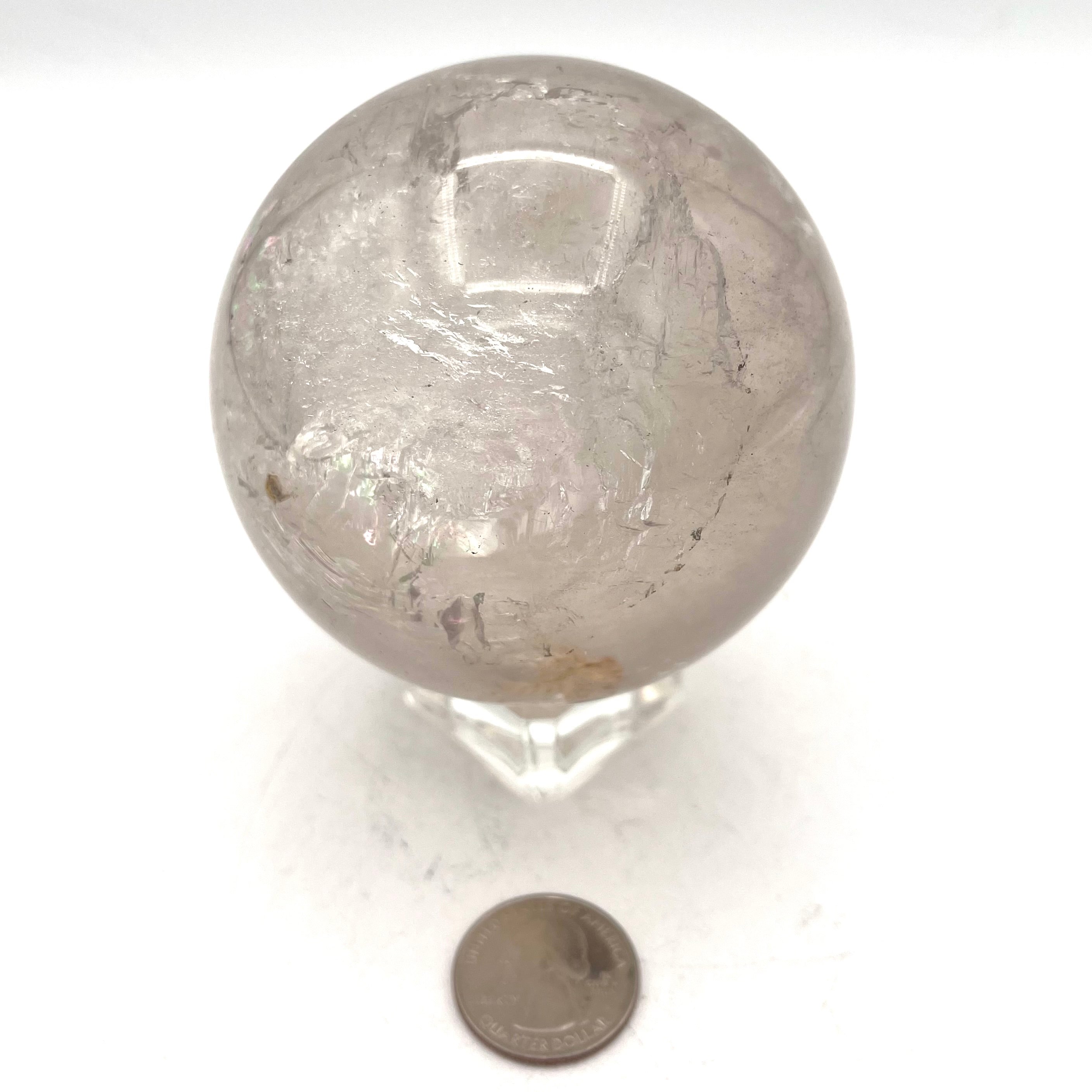 Quartz Sphere with Tourmaline and Hematite