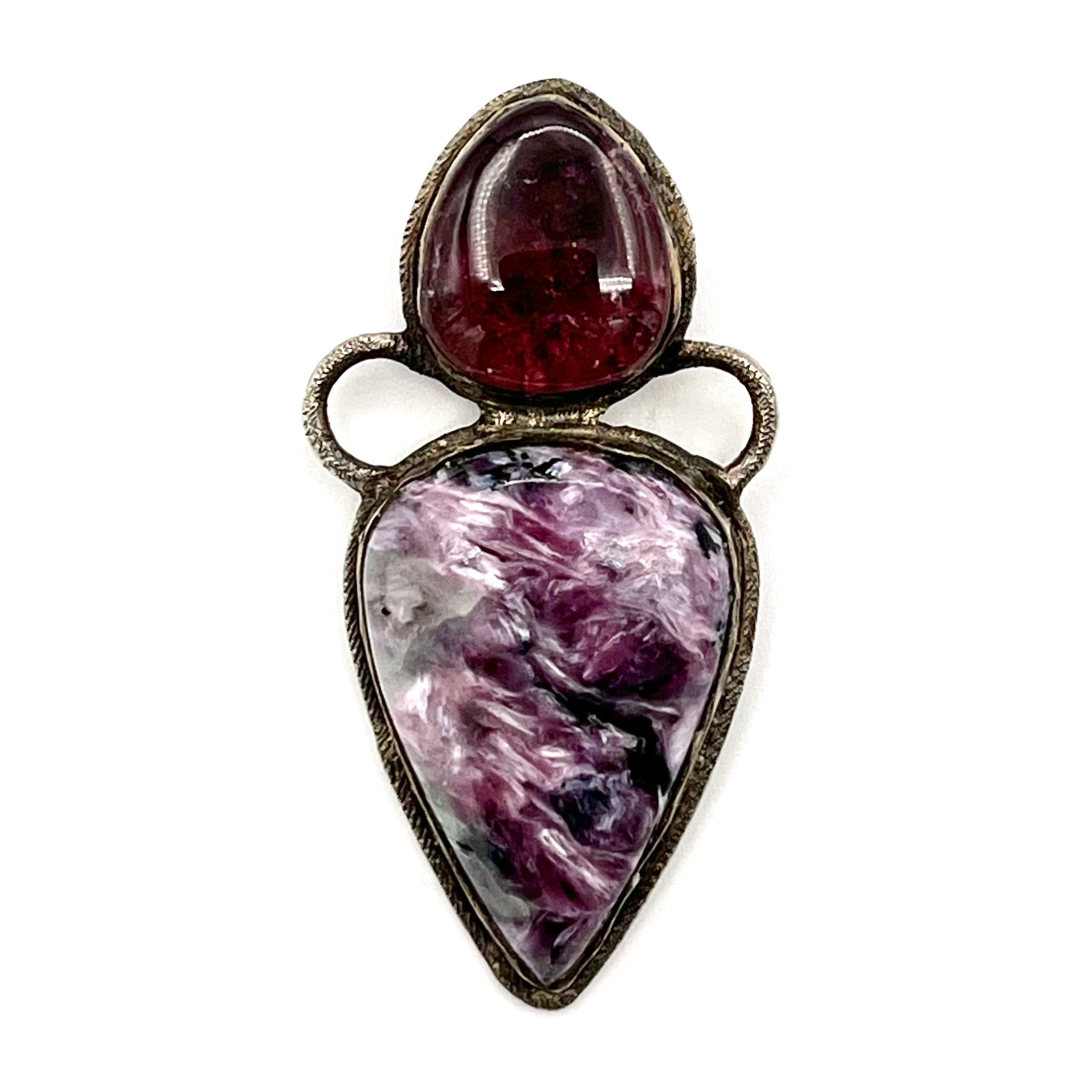 Pink Tourmaline, Charoite& Silver Pendant- Joel Glick Exclusive Collection- #49