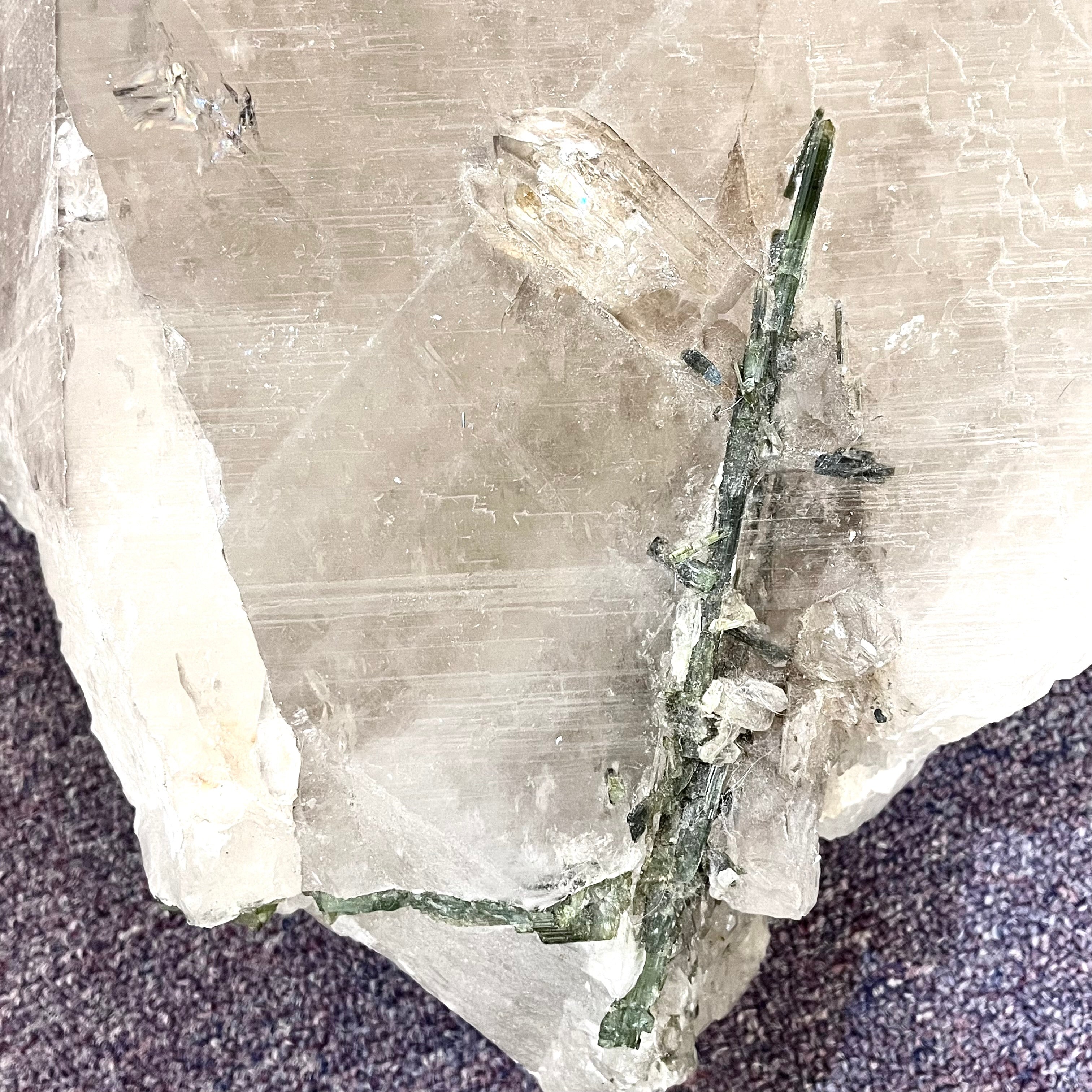 Extra Large Light Smoky Quartz w/ Beautiful Green Tourmaline Inclusions