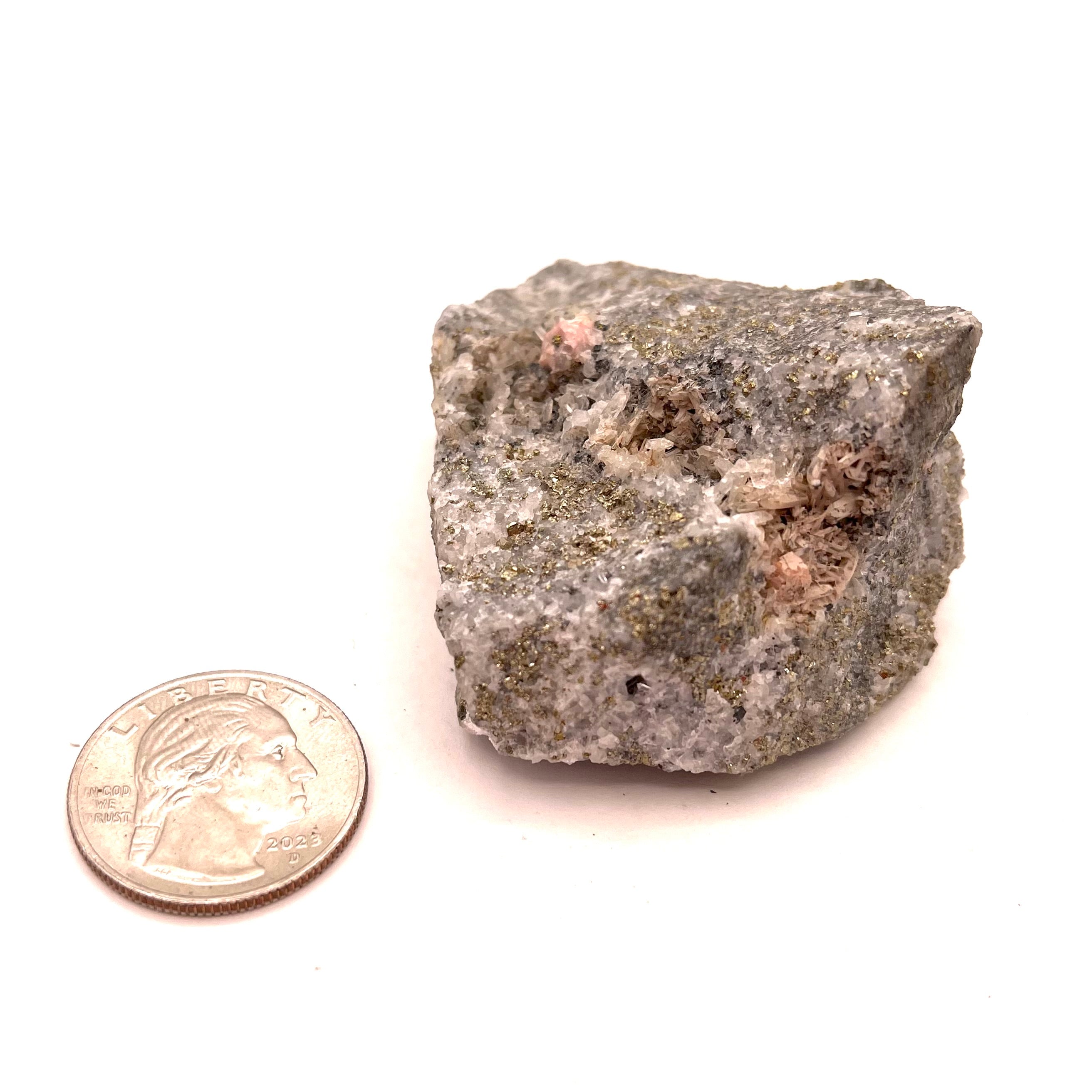 Raw Rhodochrosite with Quartz and Pyrite