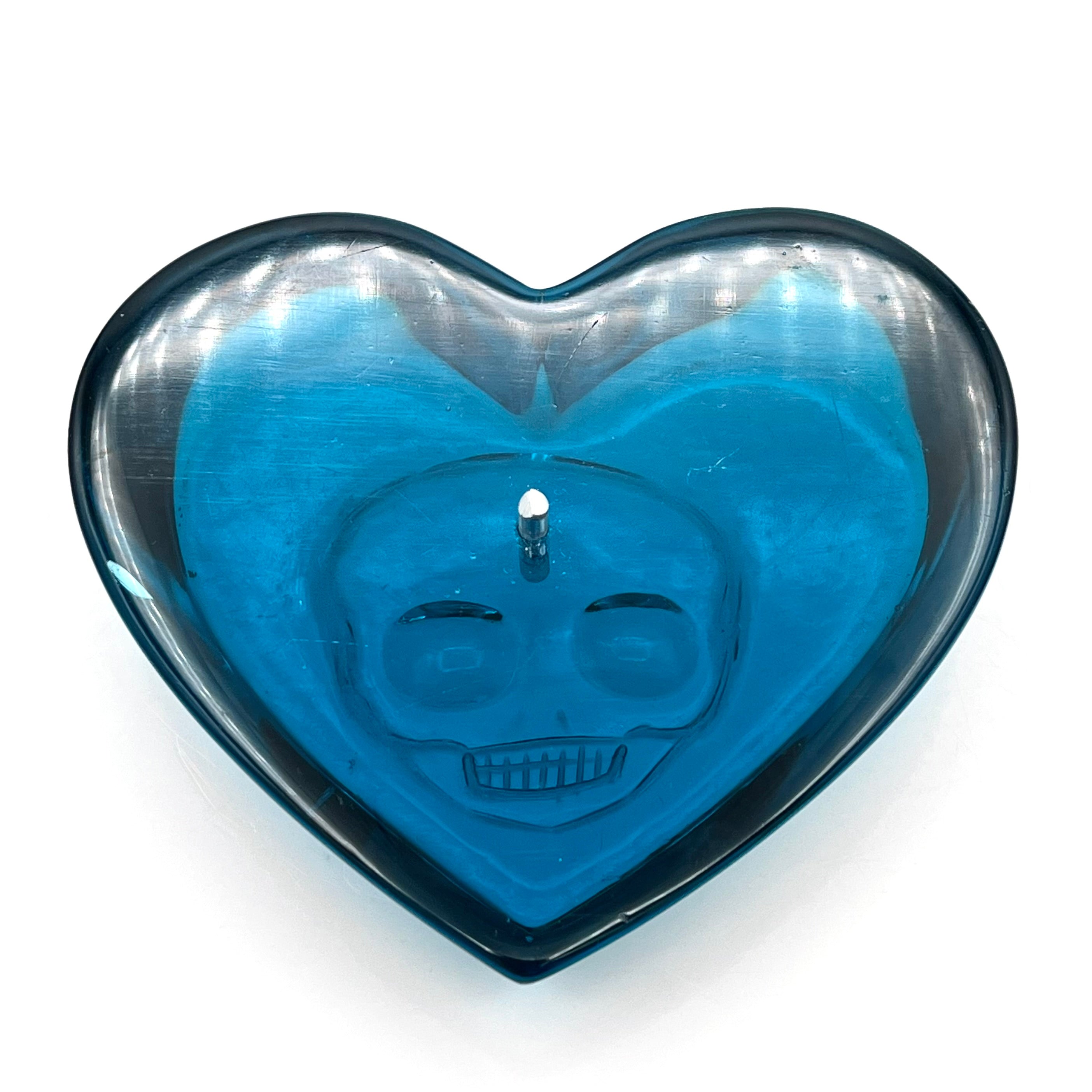 Double Sided Carved Morganite Skull in Blue Quartz Base