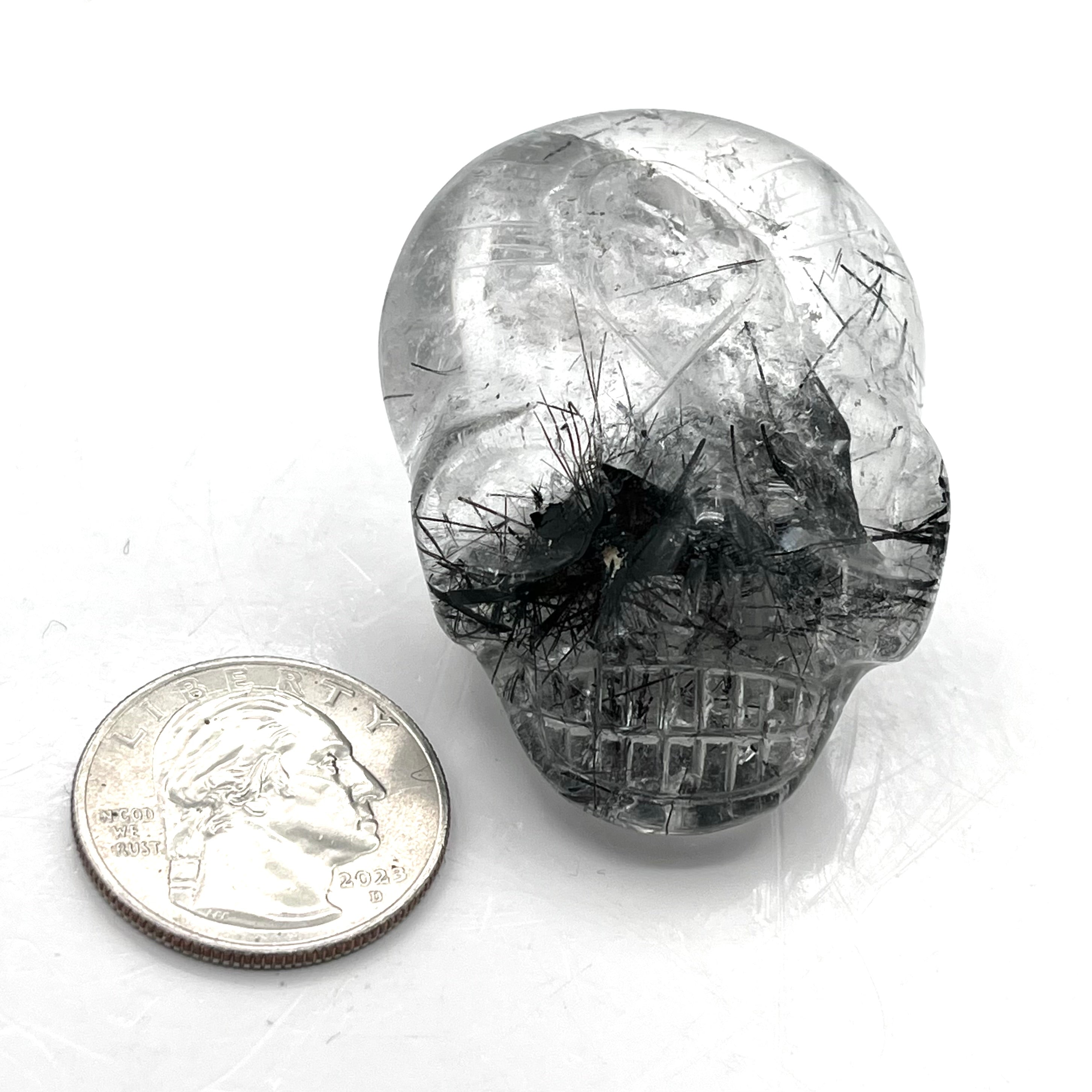 Black Tourmaline in Quartz Skull Palmstone