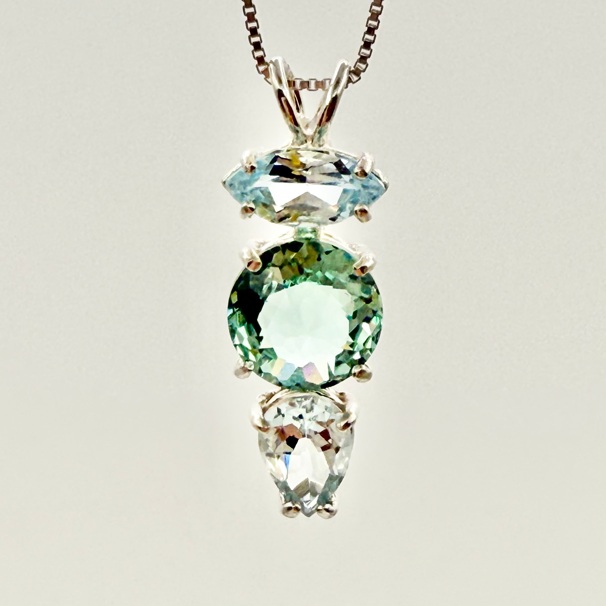Colombian Obsidian Mini Radiant Heart w/ Blue Topaz & Aquamarine Necklace- Paul Jensen Signature Collection