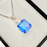 Siberian Blue Quartz Earth Heart Crystal w/ Trillion Cut Mystic Topaz Necklace- Paul Jensen Signature Collection