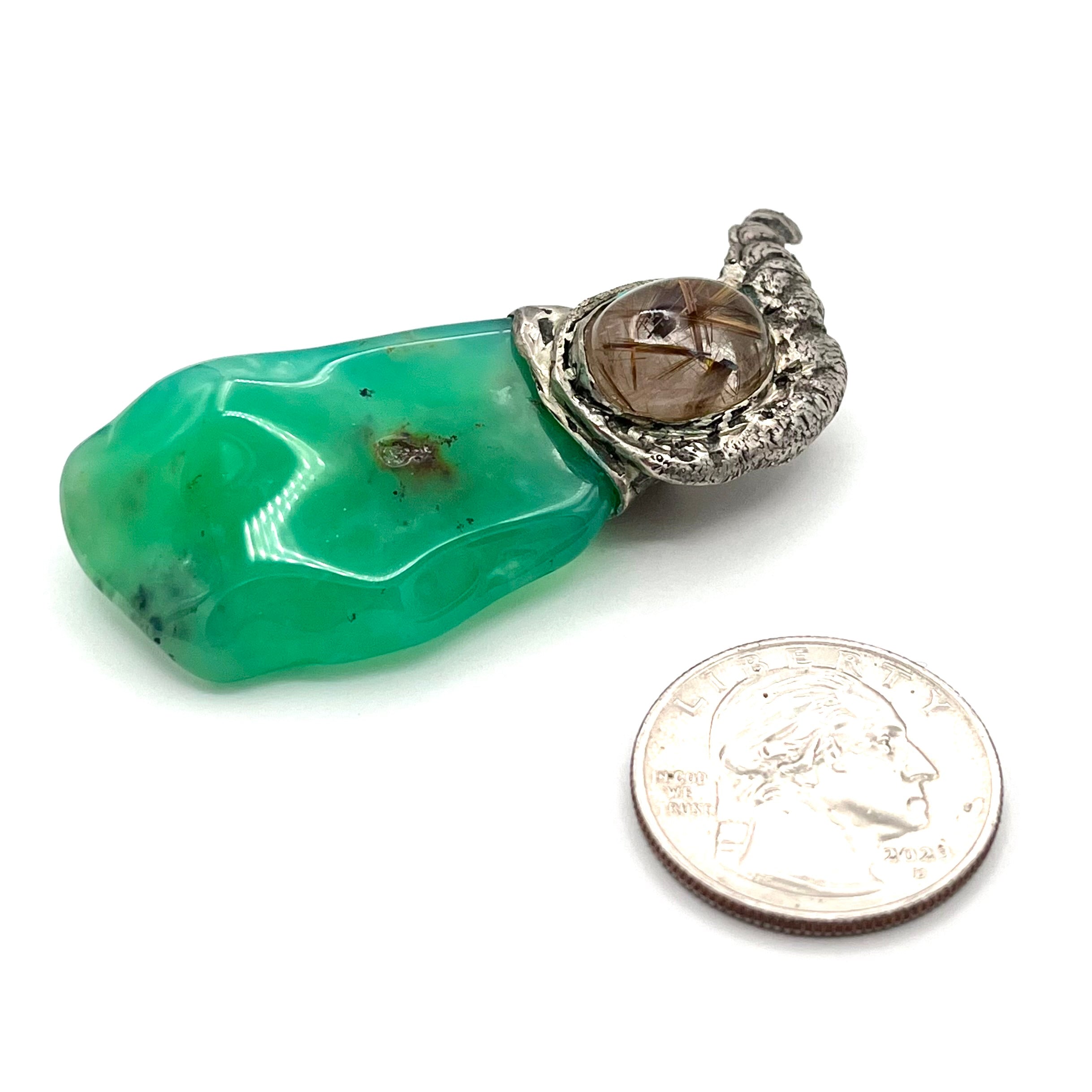 Hematite Golden Rutile Quartz, Chrysoprase& Silver Pendant- Joel Glick Exclusive Collection- #33