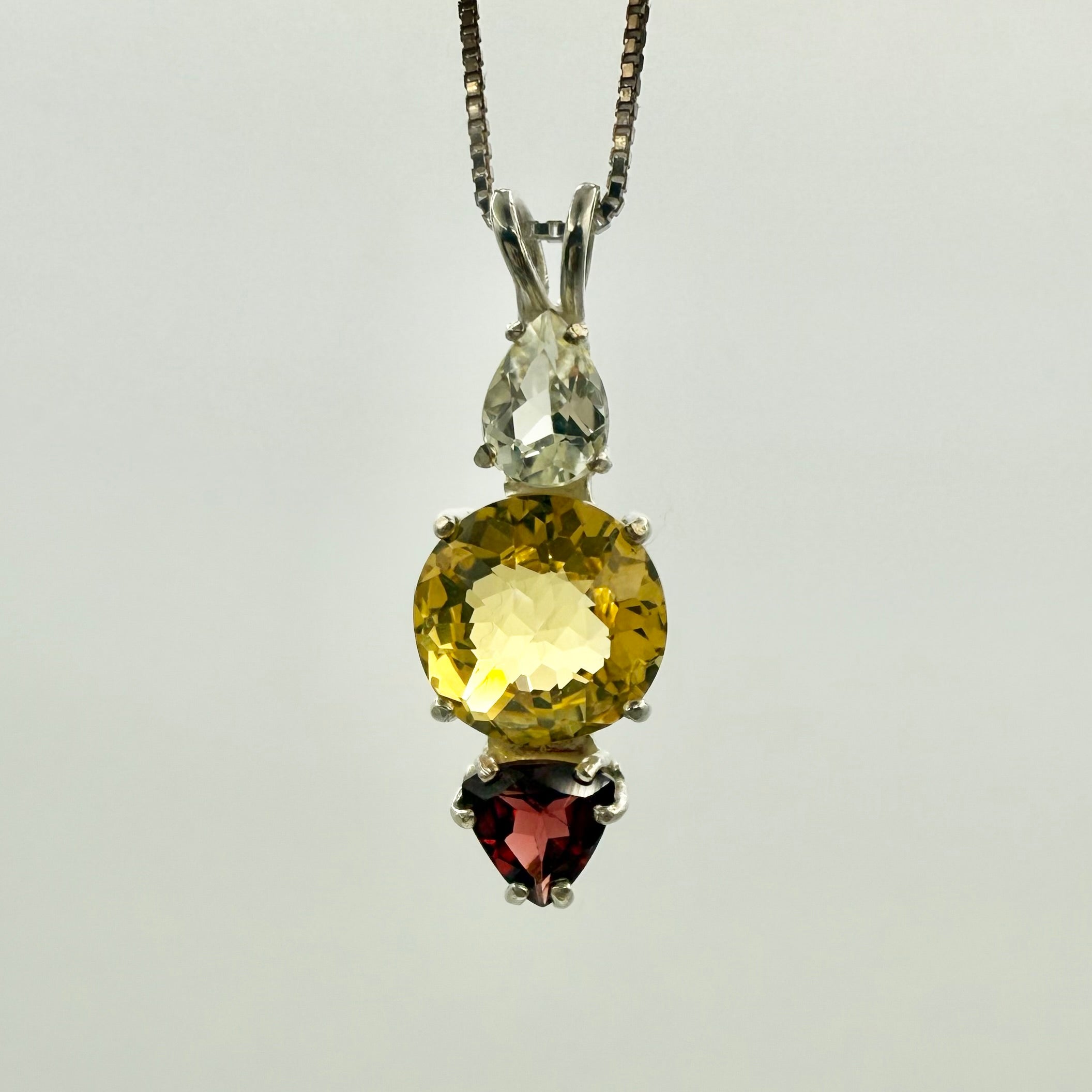Amblygonite , Siberian Gold Quartz Mini Radiant Heart & Garnet Necklace- Paul Jensen Signature Collection