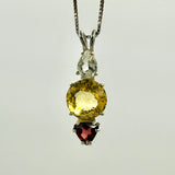 Amblygonite , Siberian Gold Quartz Mini Radiant Heart & Garnet Necklace- Paul Jensen Signature Collection