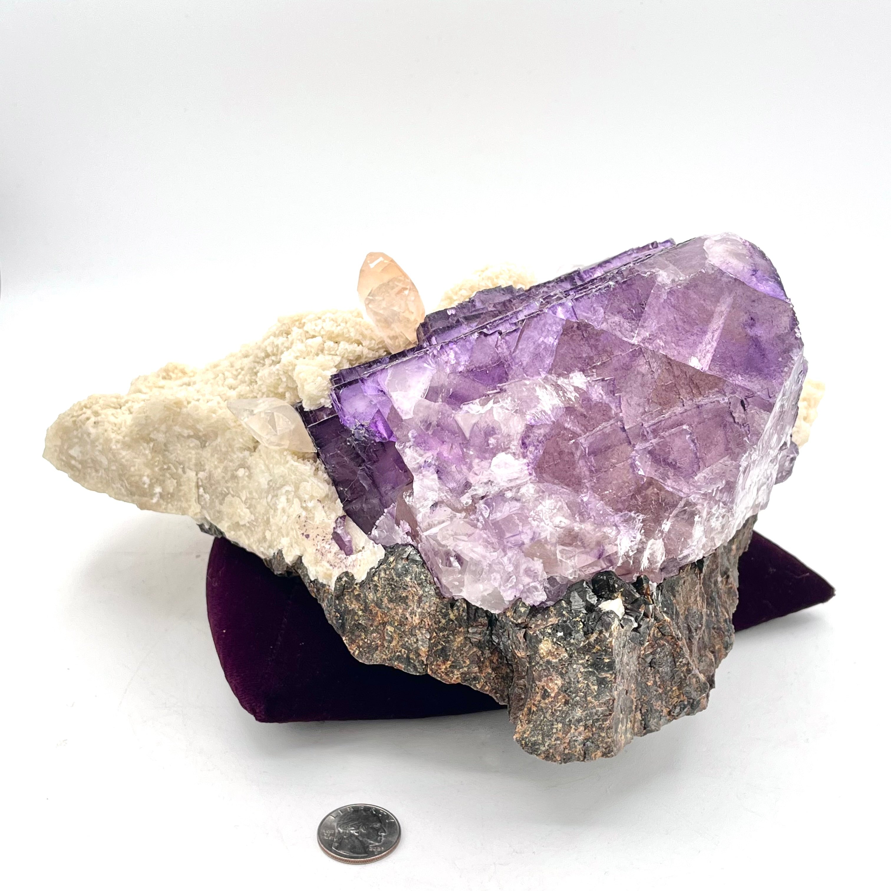 Exquisite Purple Fluorite Cube on Calcite