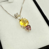 Amblygonite , Siberian Gold Quartz Mini Radiant Heart & Garnet Necklace- Paul Jensen Signature Collection