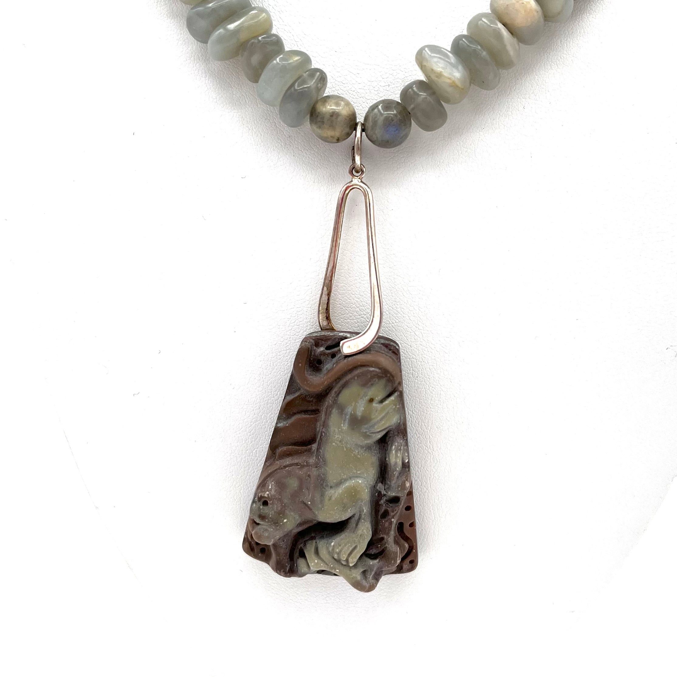 Labradorite Necklace w Carved Animal Pendant