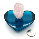 Double Sided Carved Morganite Skull in Blue Quartz Base