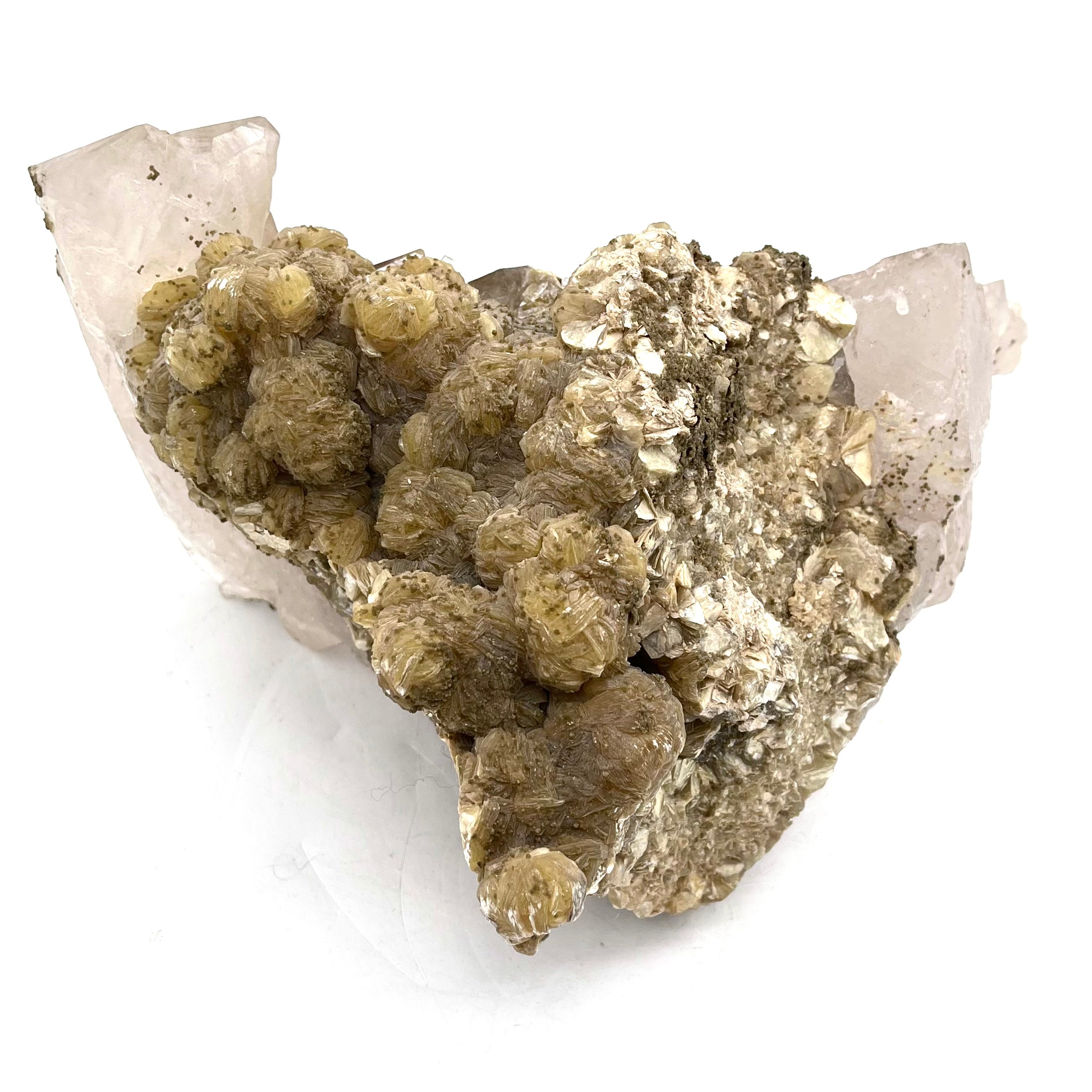 Slight Smoky Quartz Elestial w/ Golden Barite Desert Rose Formations, Mica in Feldspar/ Potassium Matrix