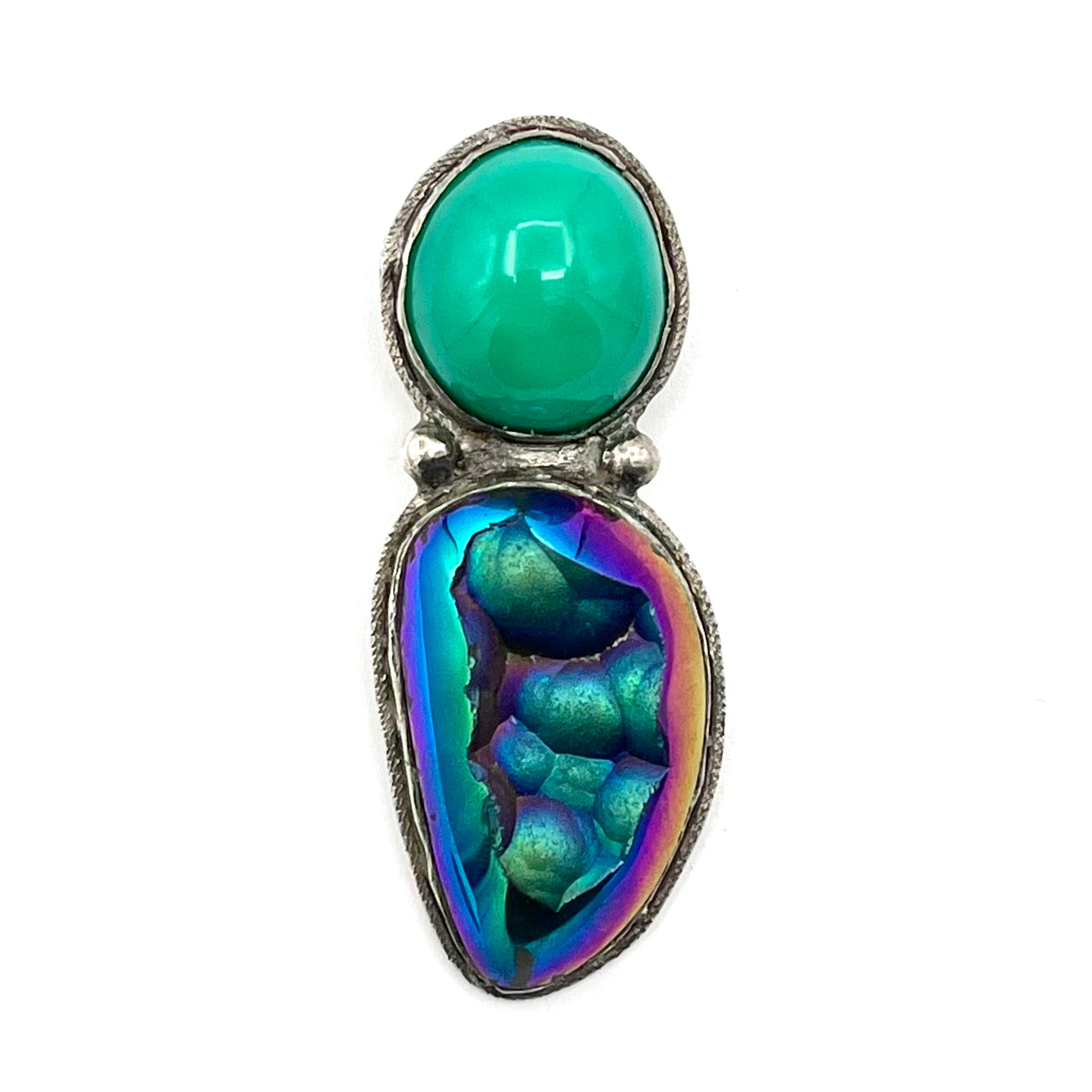Chrysoprase, Titanium Botryoidal Agate& Silver Pendant- Joel Glick Exclusive Collection- #35