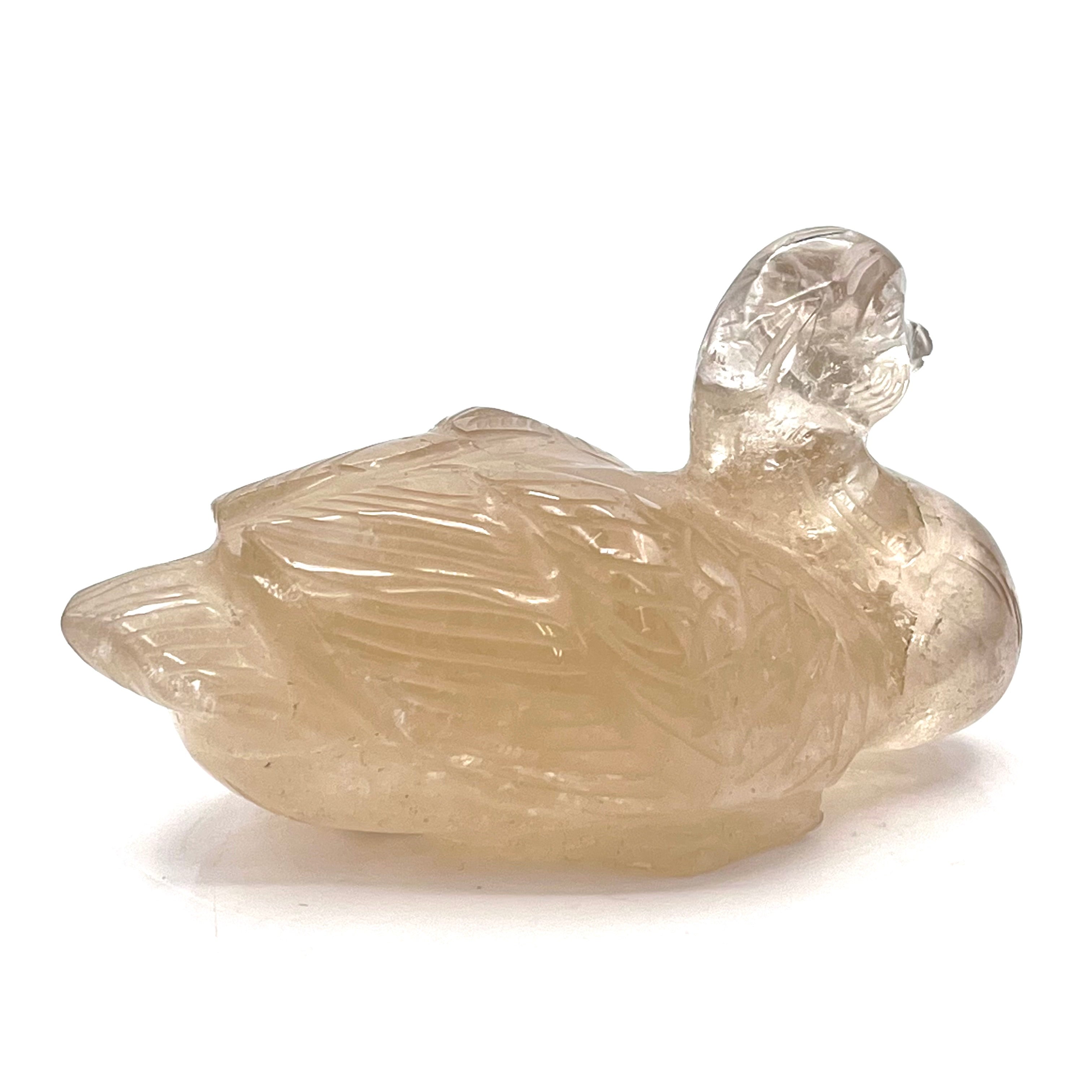 Tourmalated Smoky Quartz Duck Animal Carving